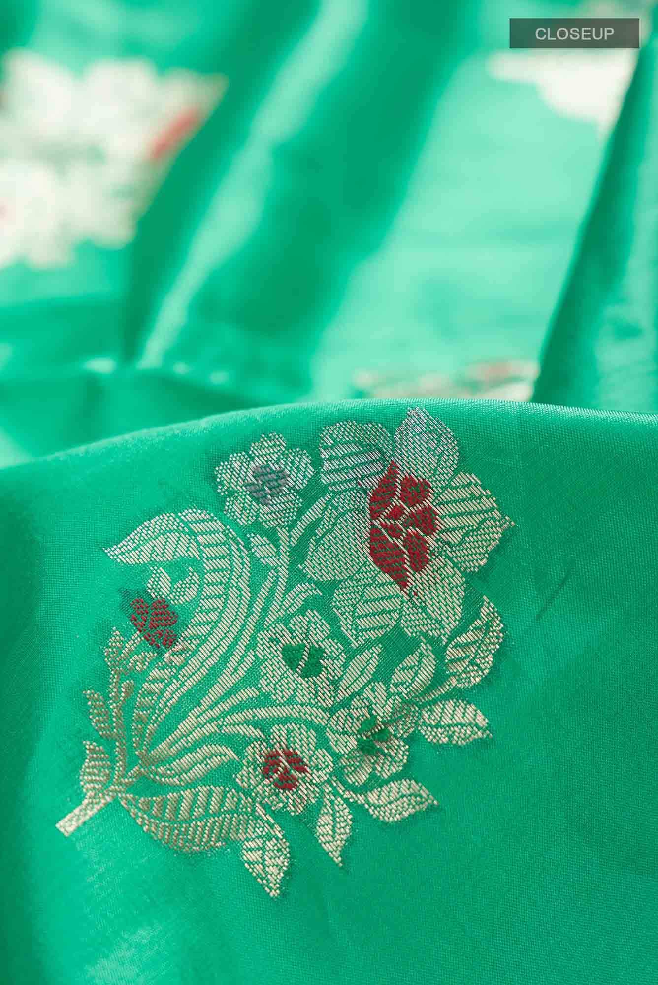 Green Banarasi Raw Silk Saree