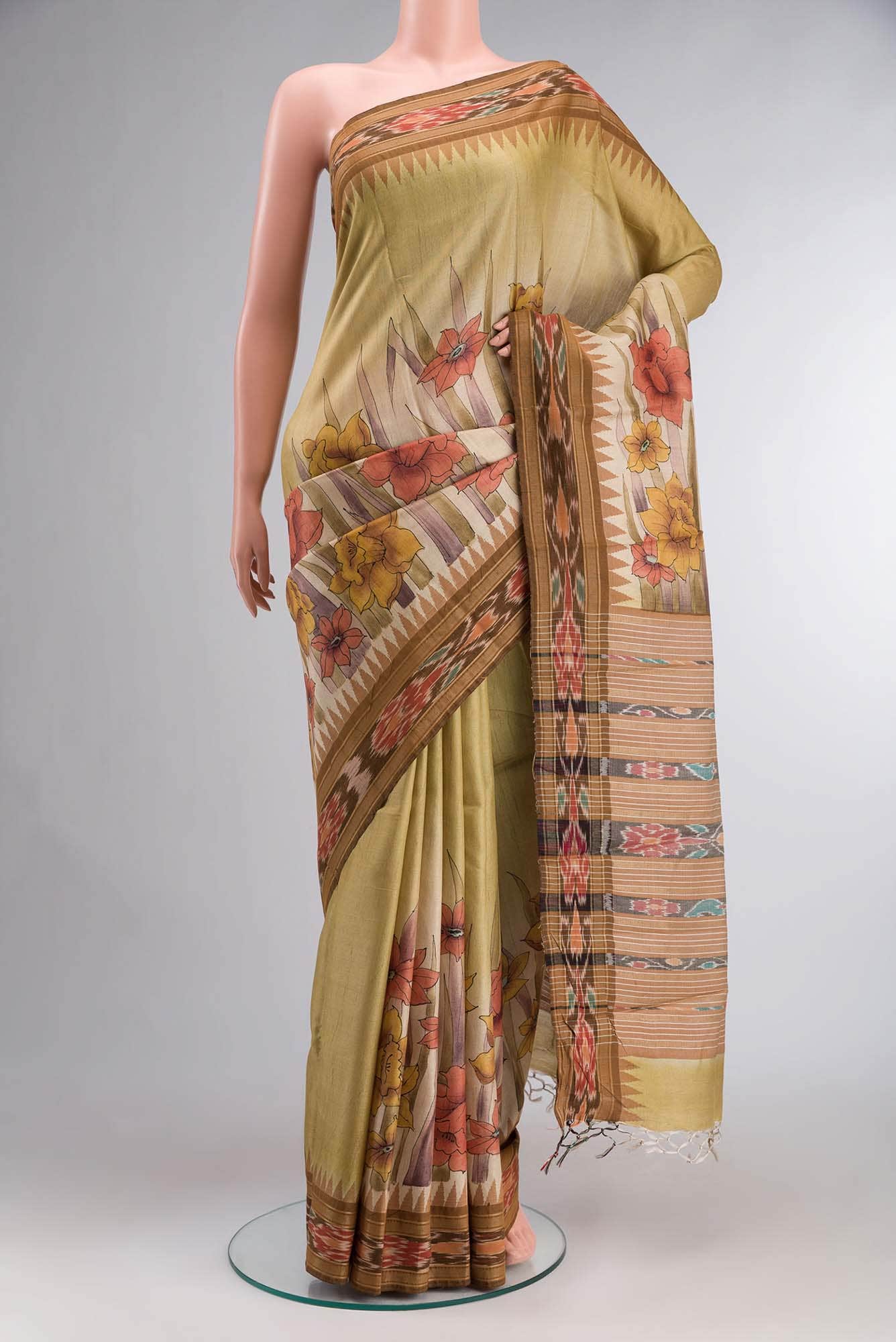 Beige Bhagalpuri Tussar Silk Saree