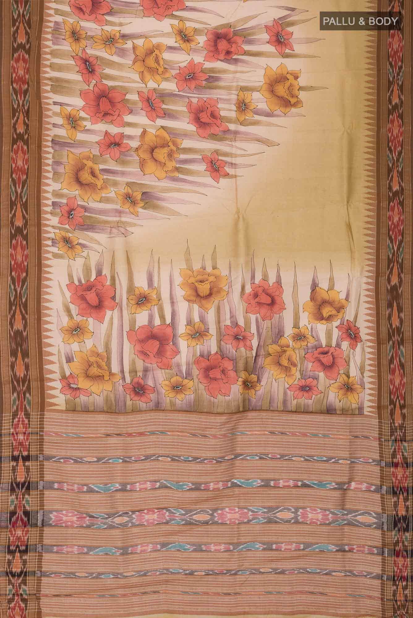 Beige Bhagalpuri Tussar Silk Saree