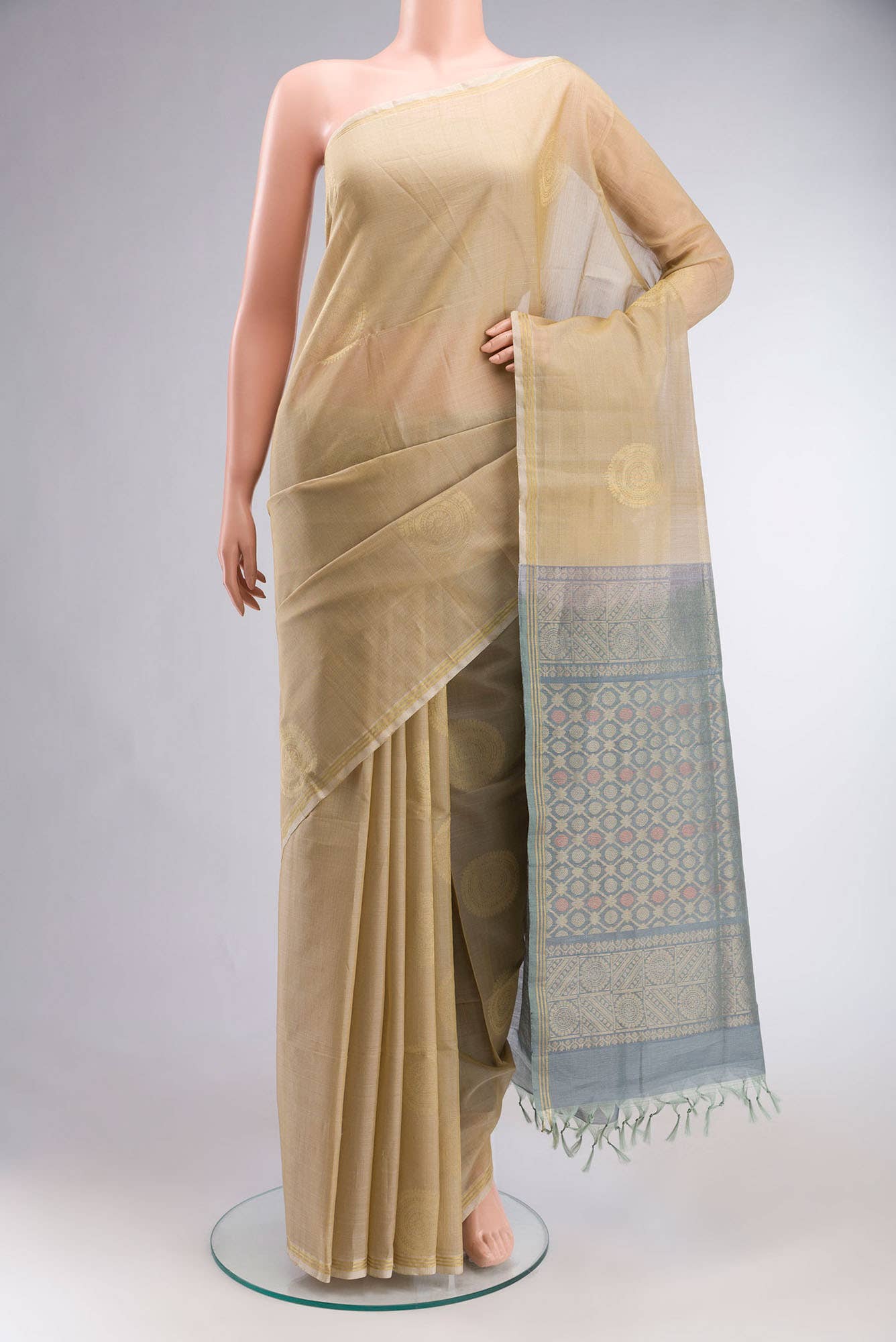 Beige Silk Cotton Saree