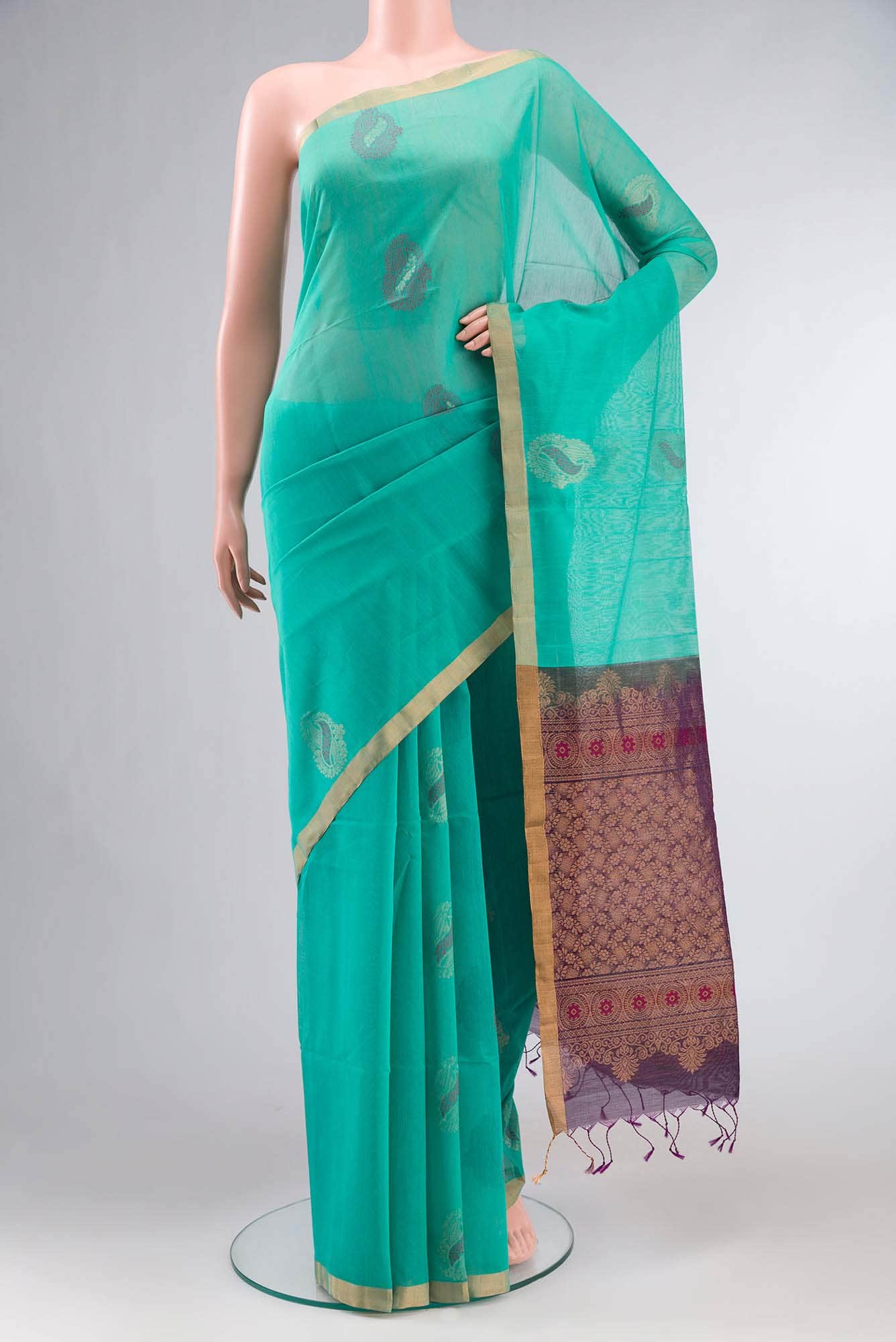 Turquoise Silk Cotton Saree