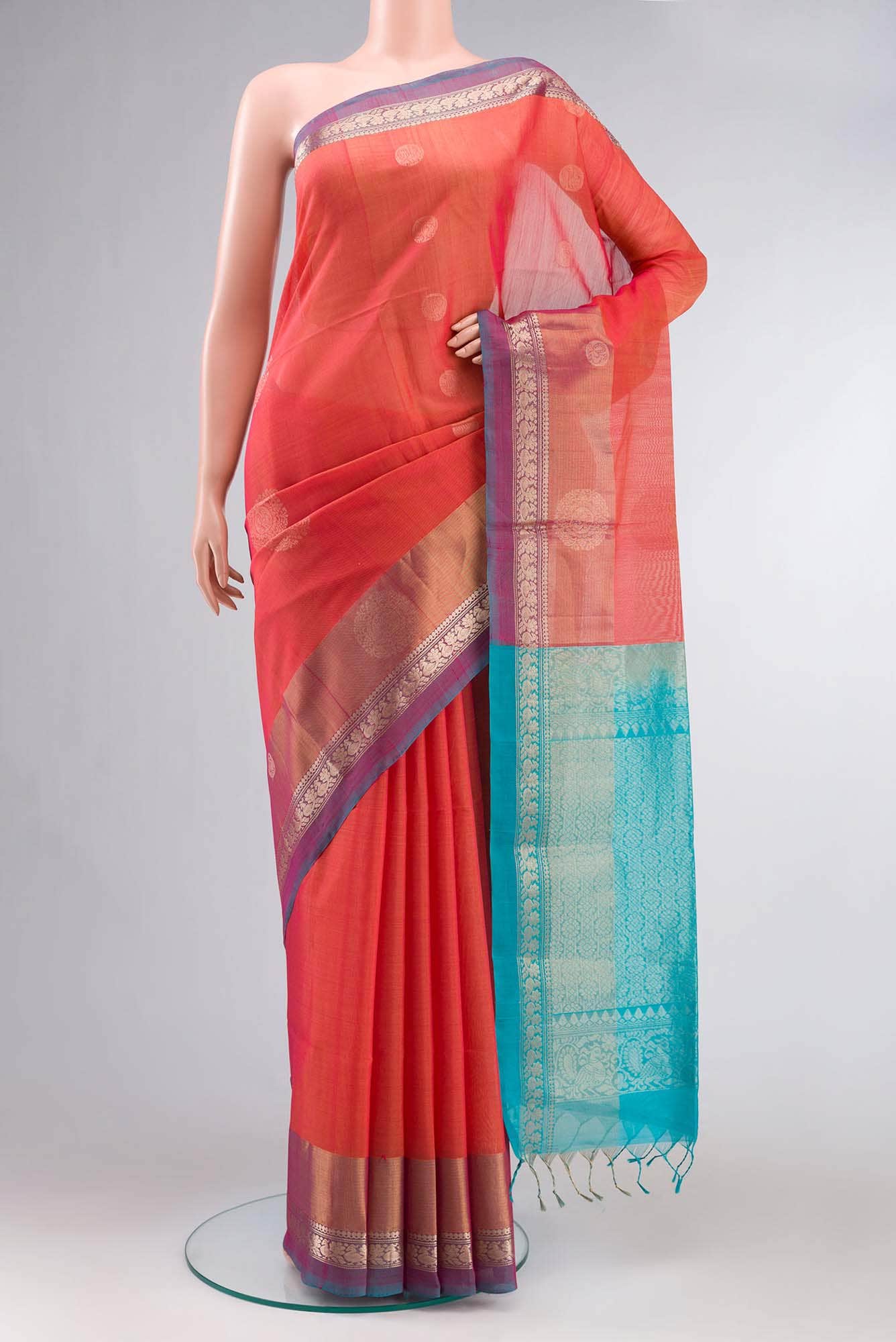 Pink with Yellow Dual Tone Silk Cotton Saree