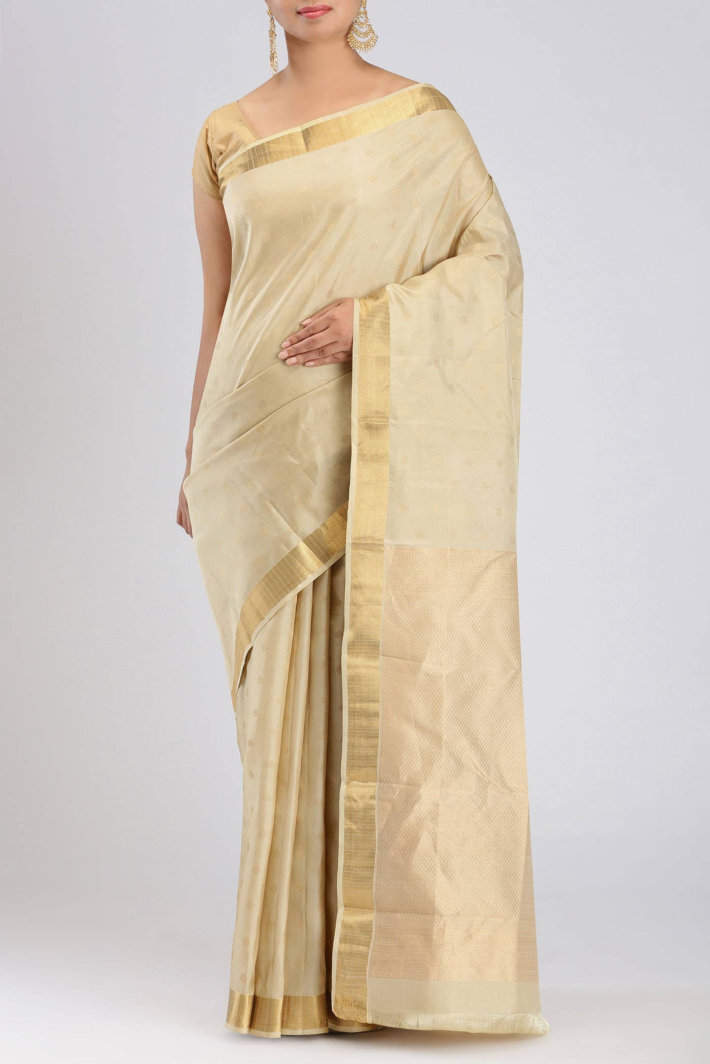 Beige Kanchipuram Silk Saree