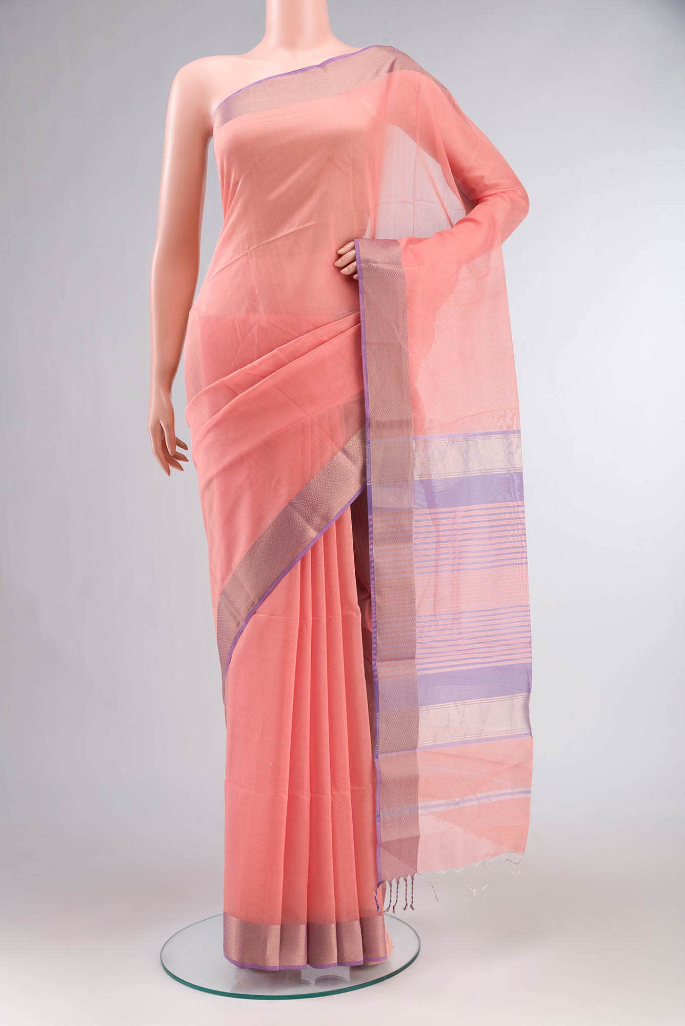Peach Maheshwari Silk Cotton Saree