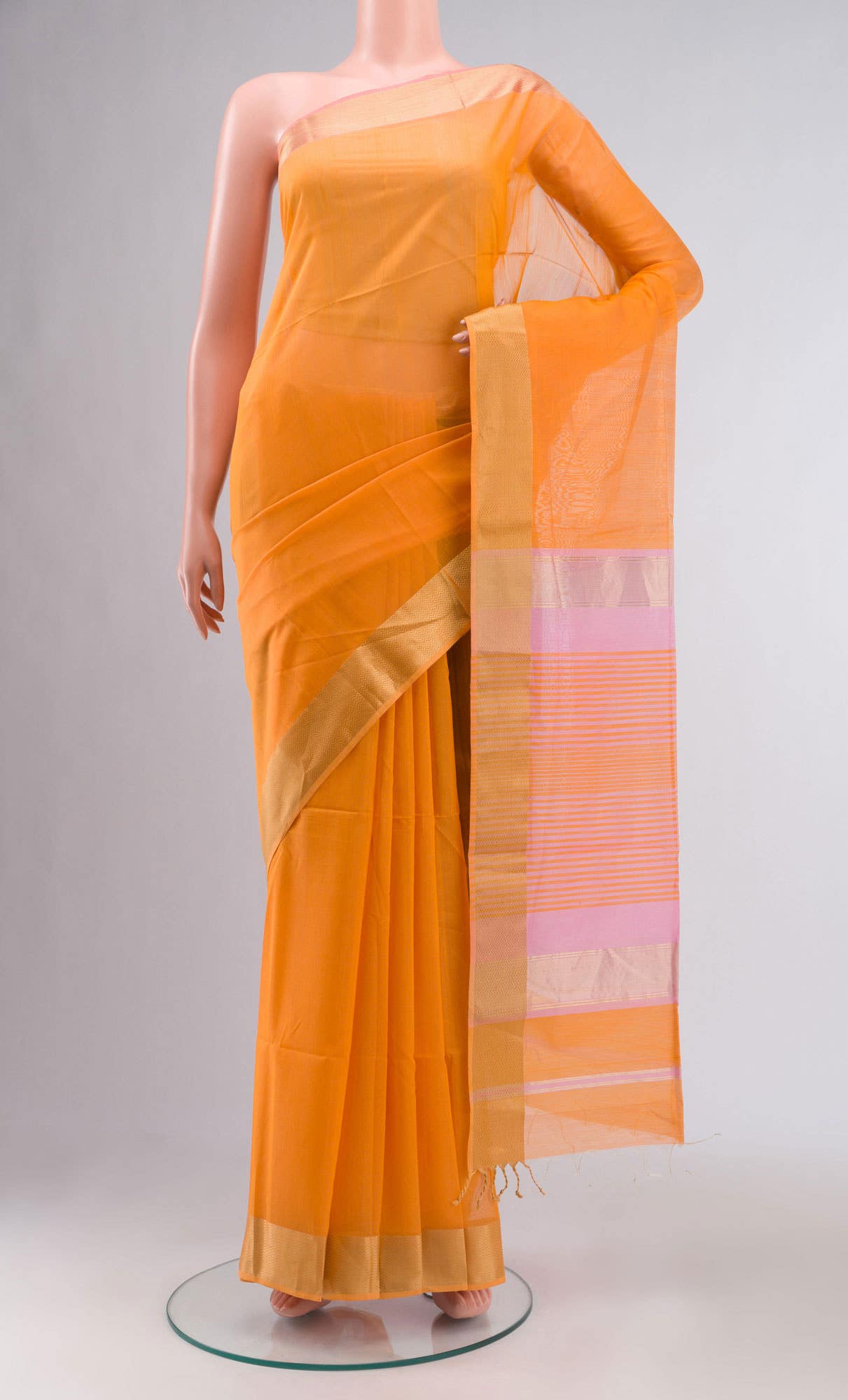 Orange Maheshwari Silk Cotton Saree