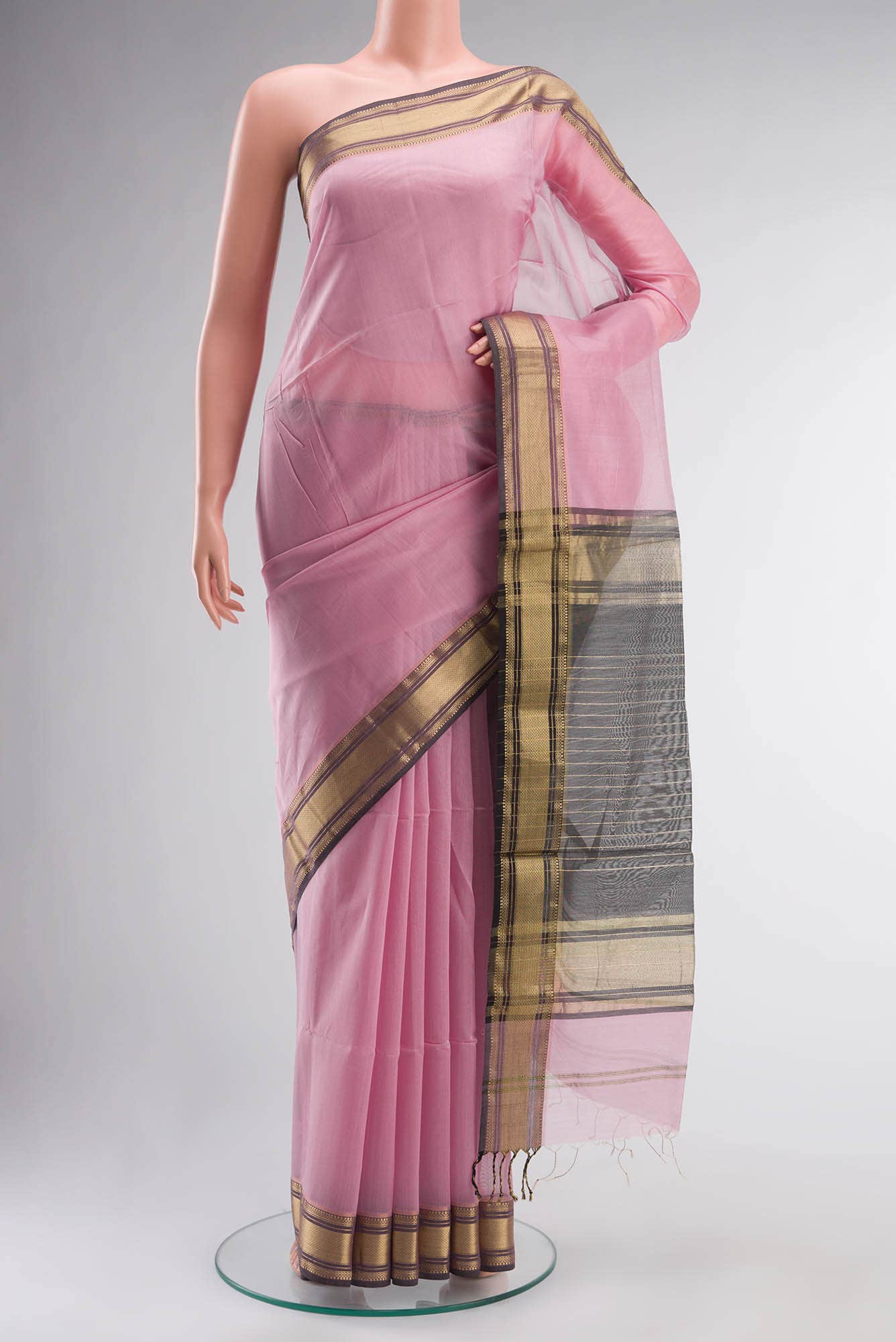 Rose pink Maheshwari Silk Cotton Saree