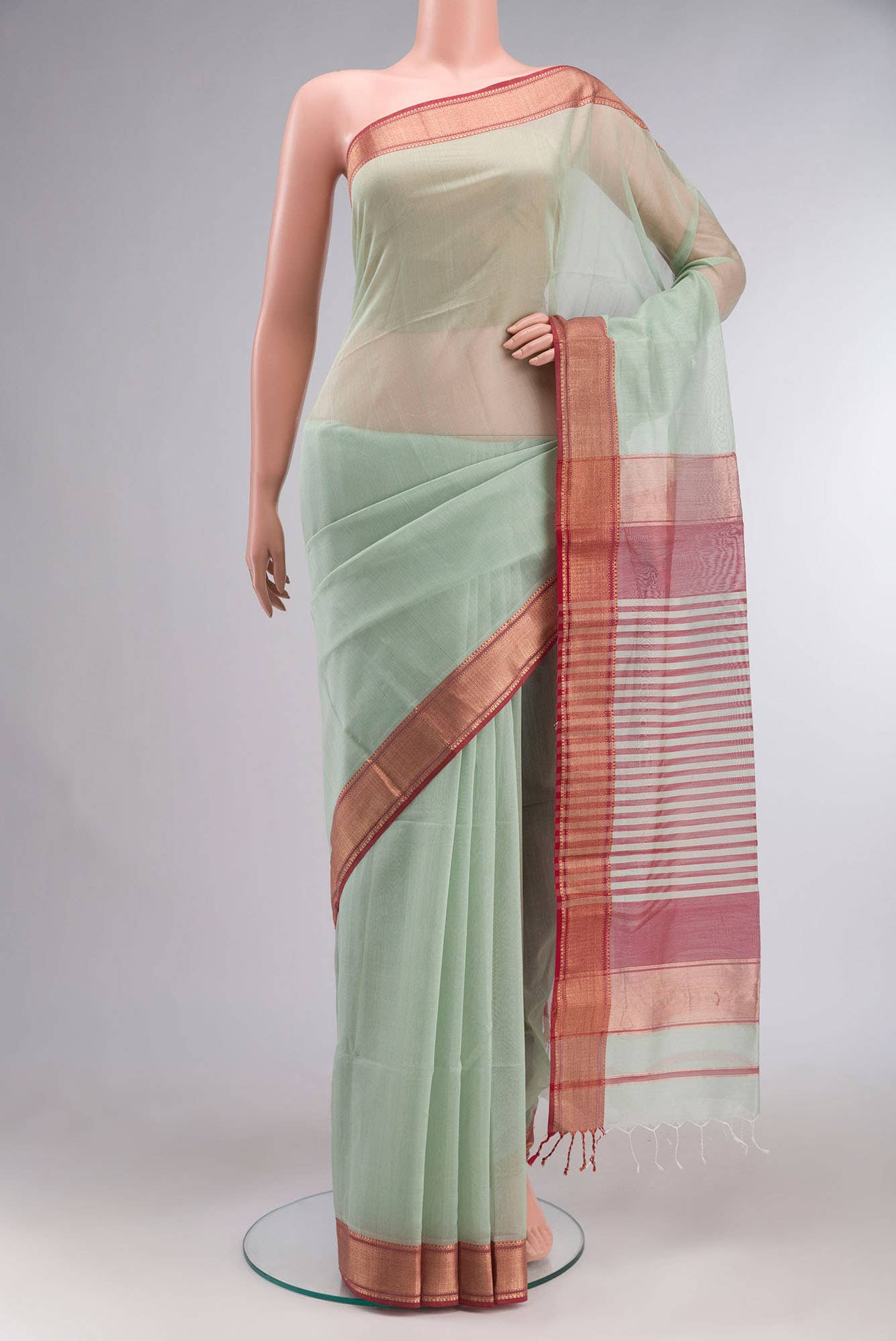 Light Green Maheshwari Silk Cotton Saree