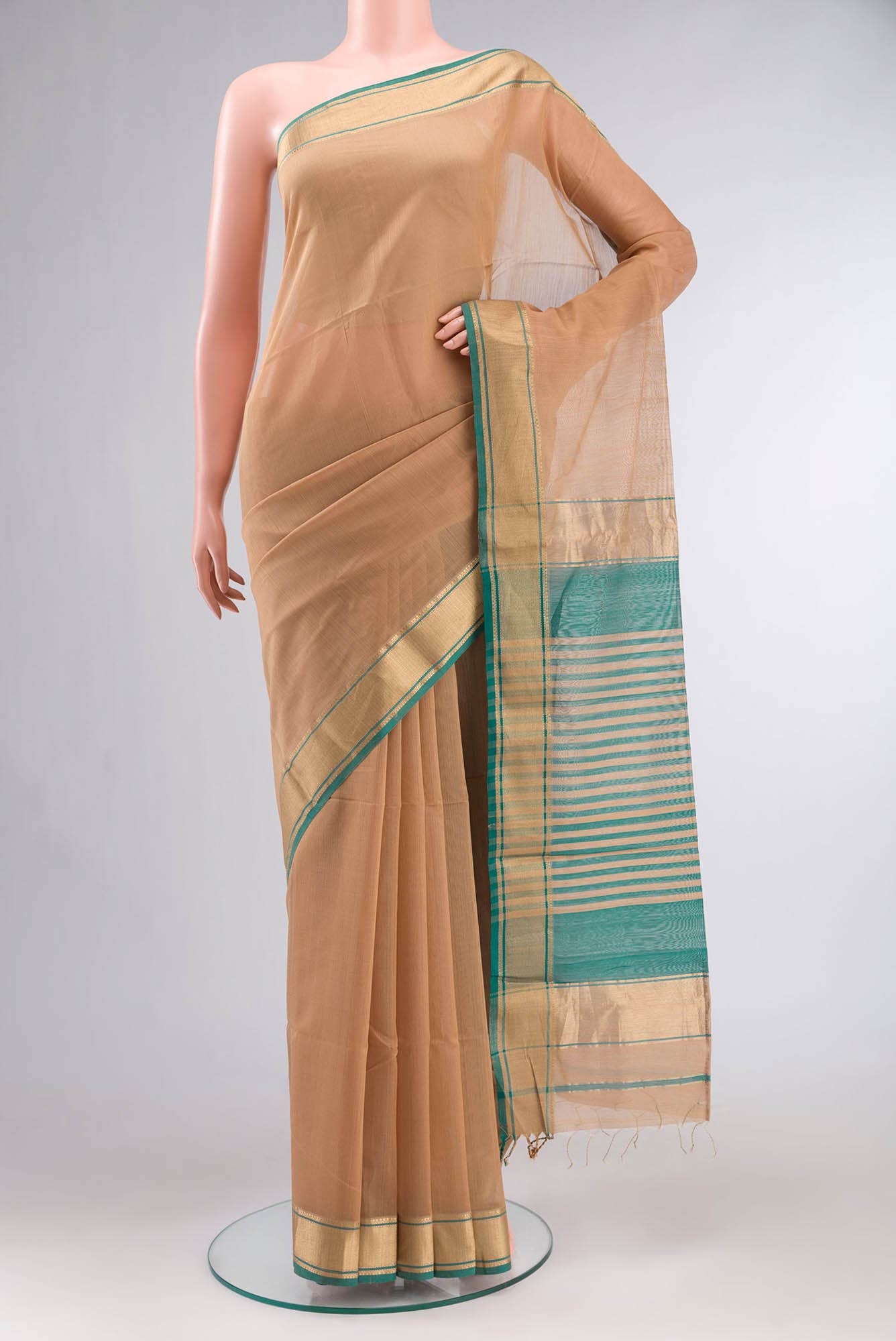 Beige Maheshwari Silk Cotton Saree