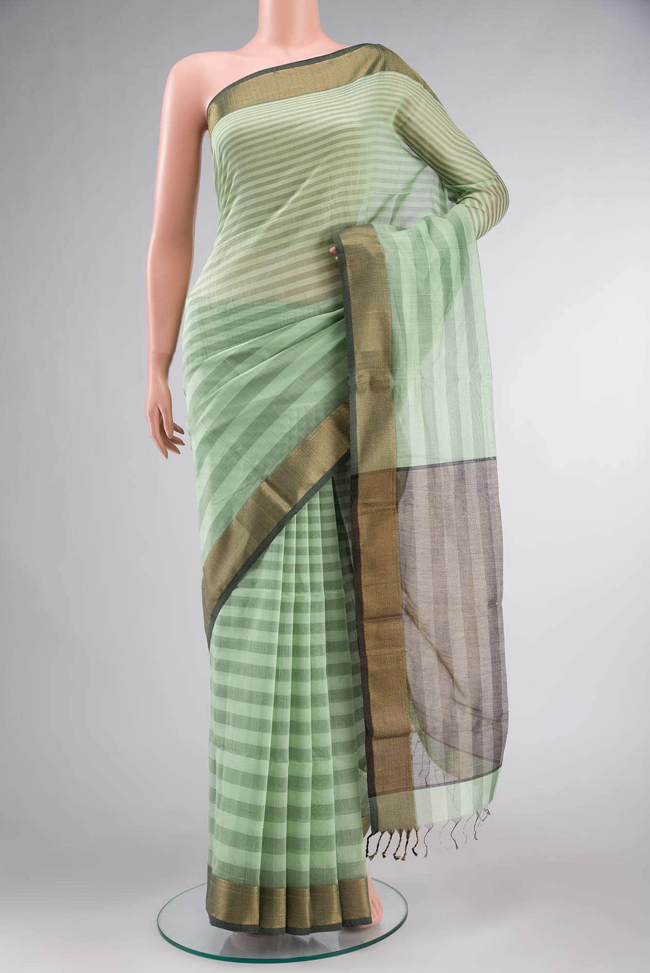Green Maheshwari Silk Cotton Saree