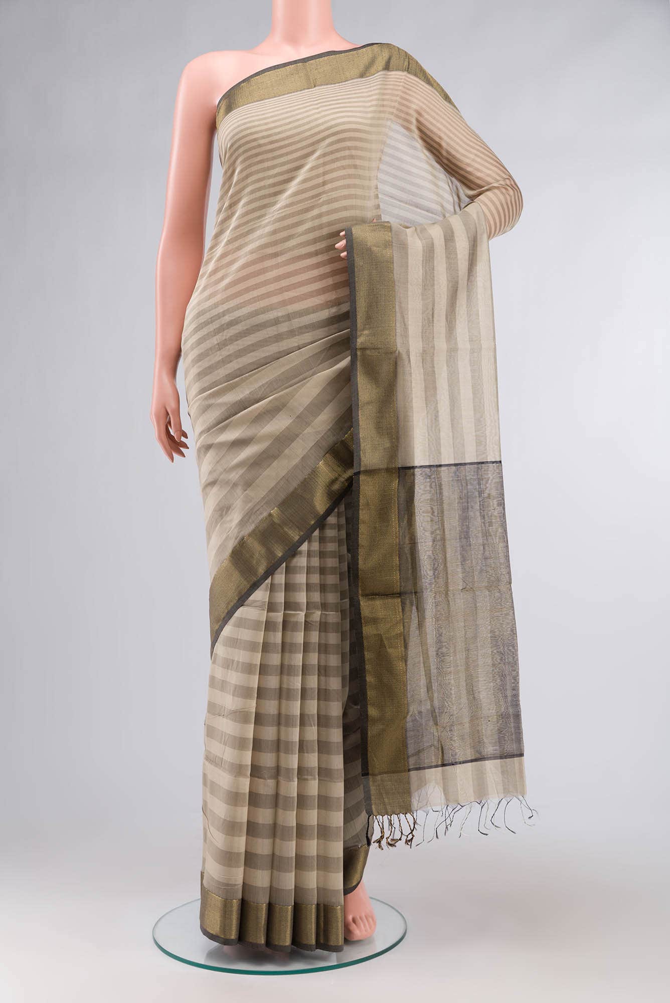 Beige Maheshwari Silk Cotton Saree