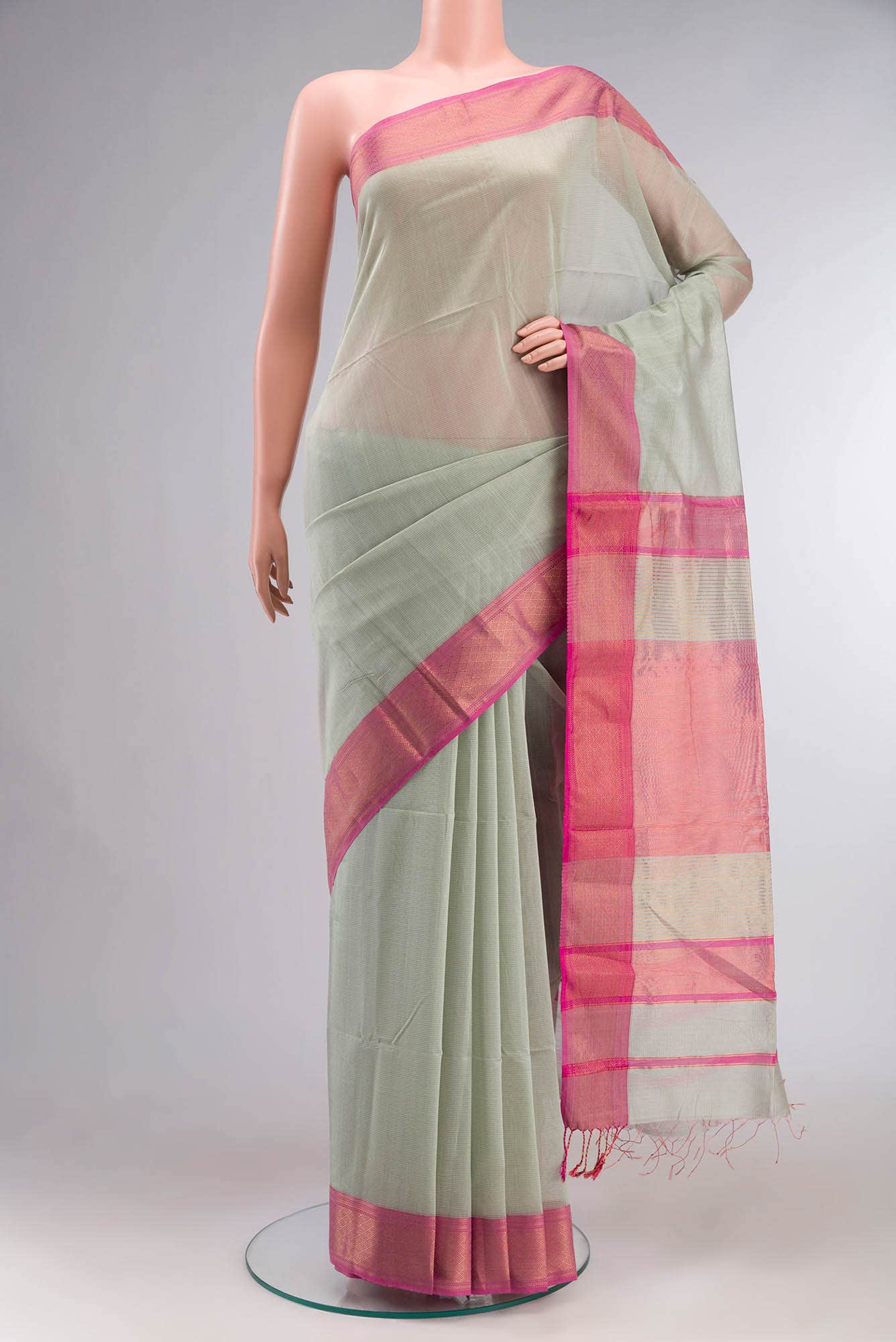 Green Maheshwari Silk Cotton Saree