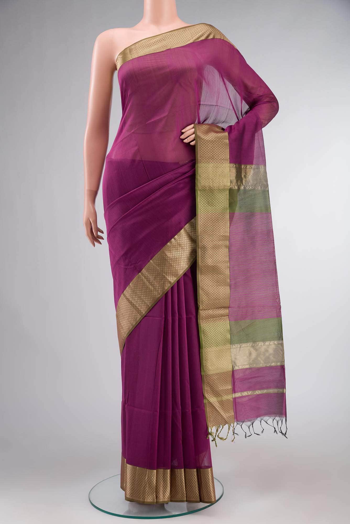 Magenta Maheshwari Silk Cotton Saree