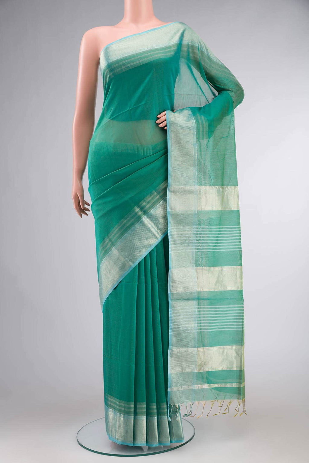 Green Maheshwari Silk Cotton Saree