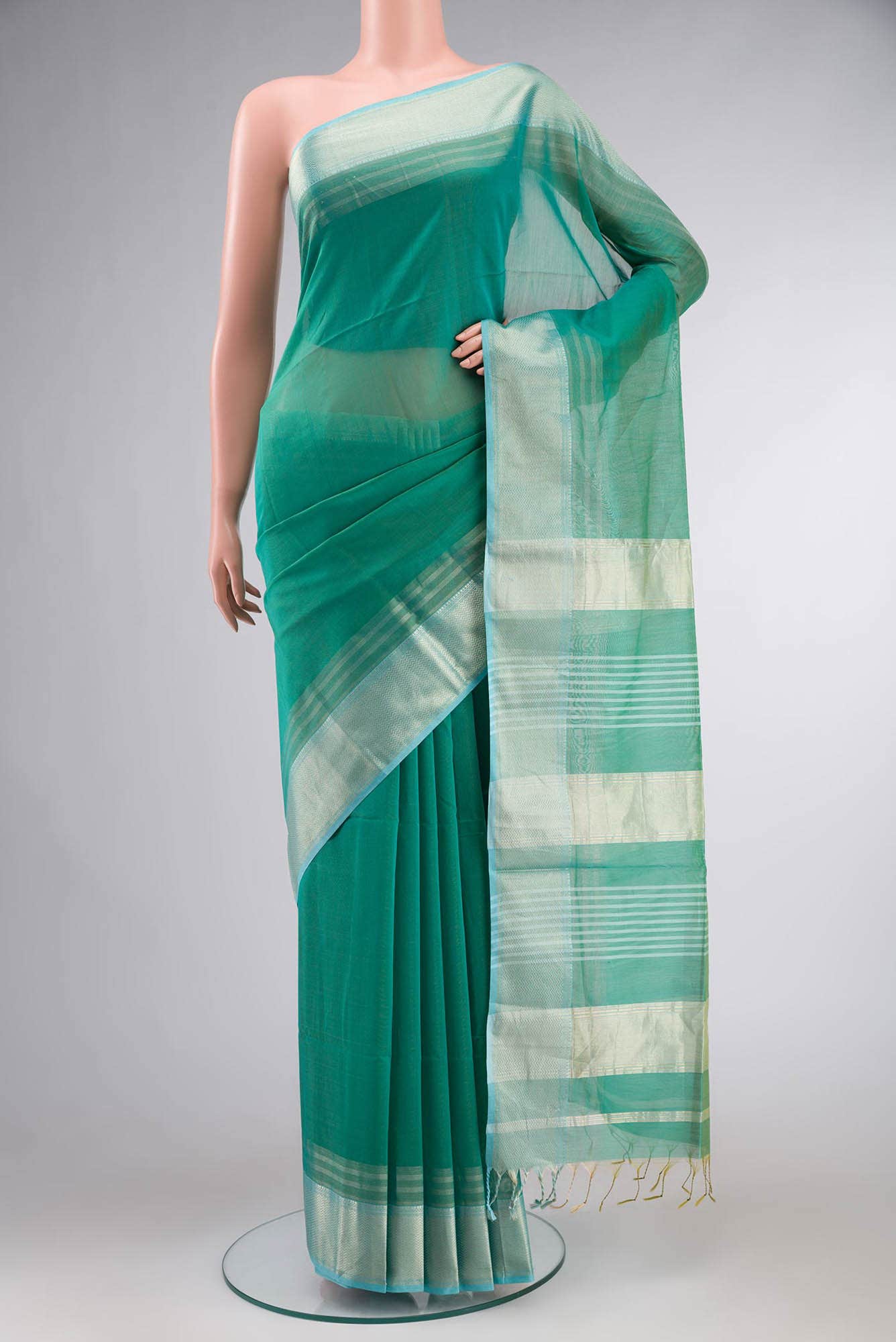 Green Maheshwari Silk Cotton Saree