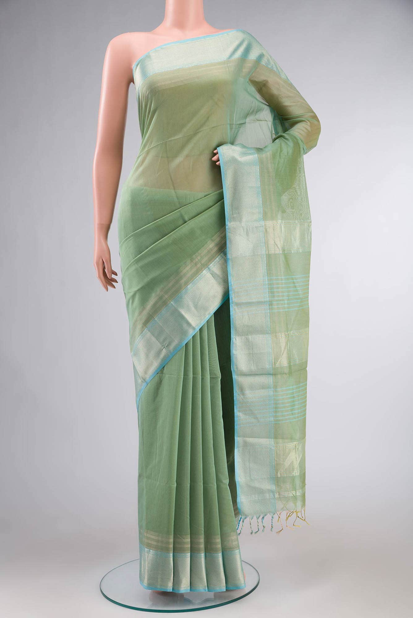 Green Maheshwari Silk Cotton Saree