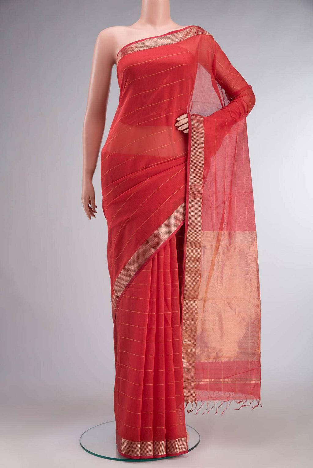 Orange Maheshwari Silk Cotton Saree