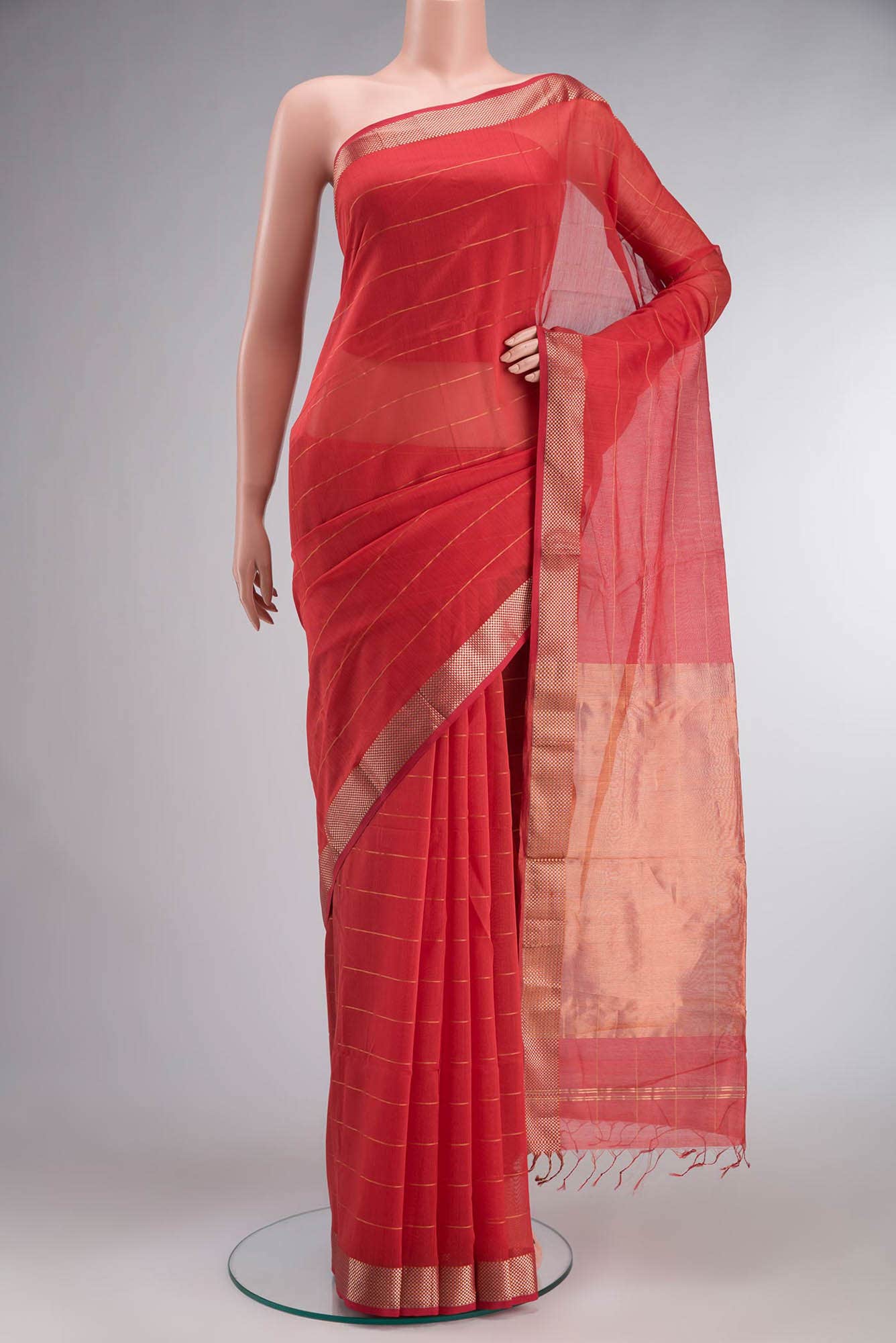 Orange Maheshwari Silk Cotton Saree