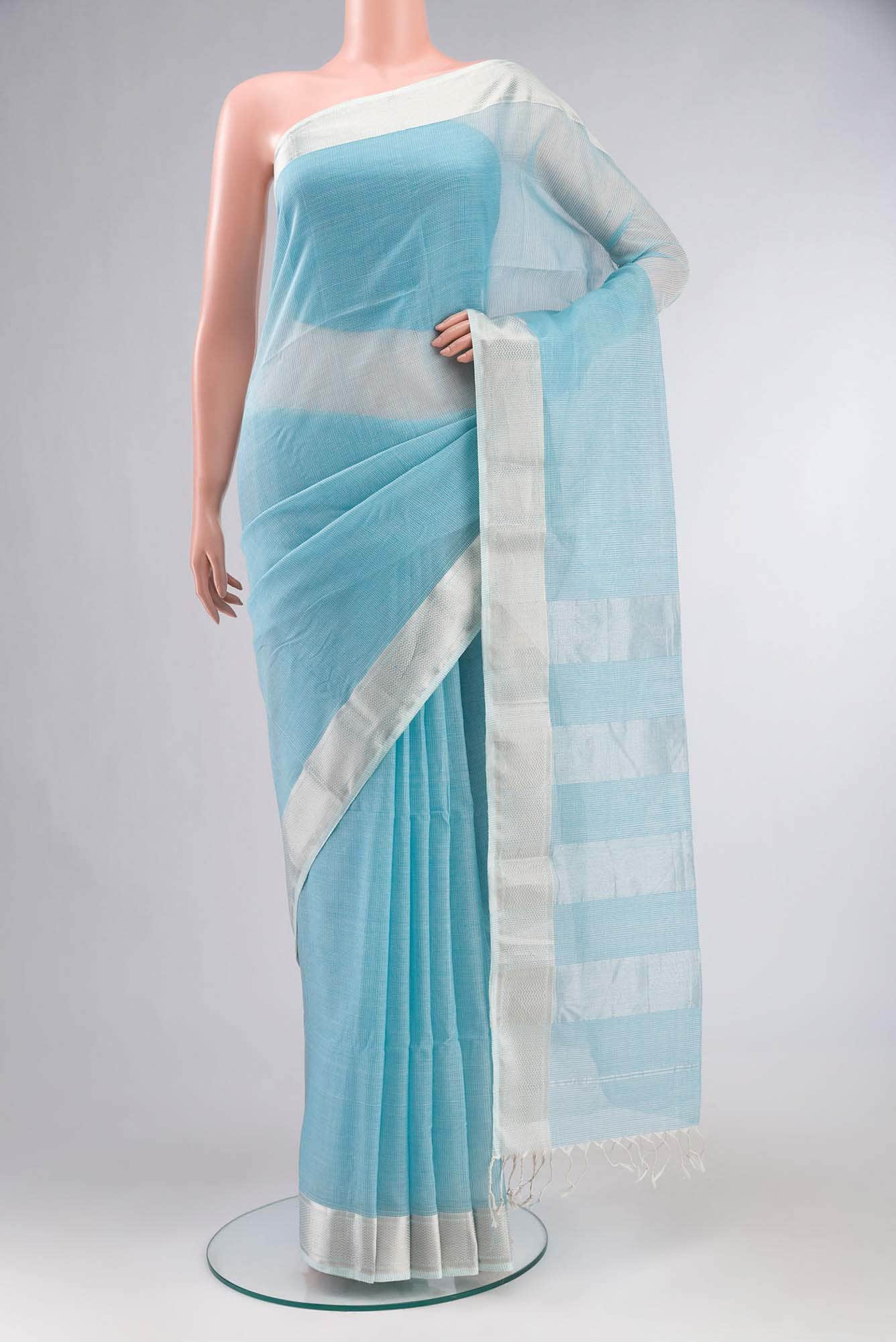 Light Blue Maheshwari Silk Cotton Saree