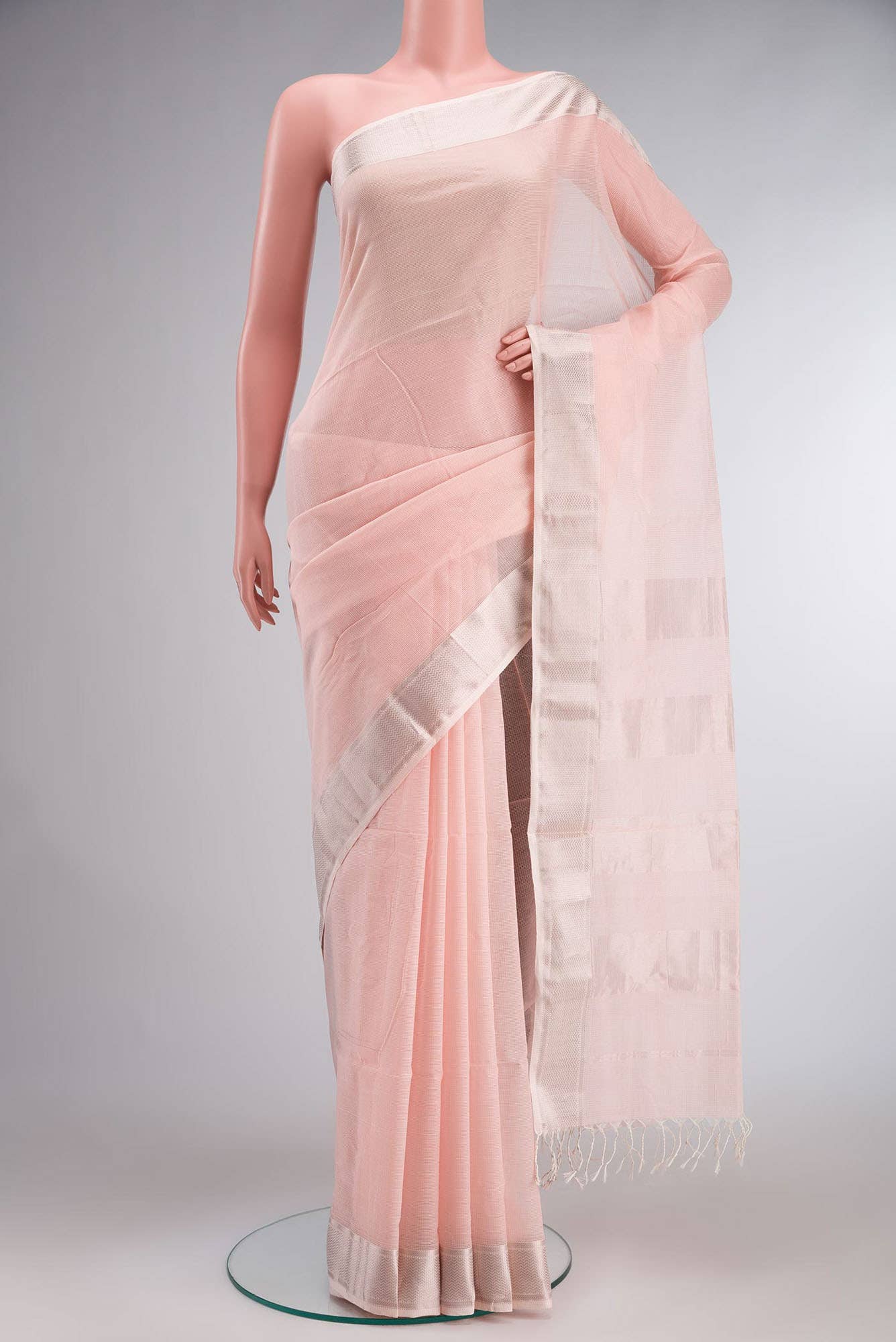 Peach Maheshwari Silk Cotton Saree