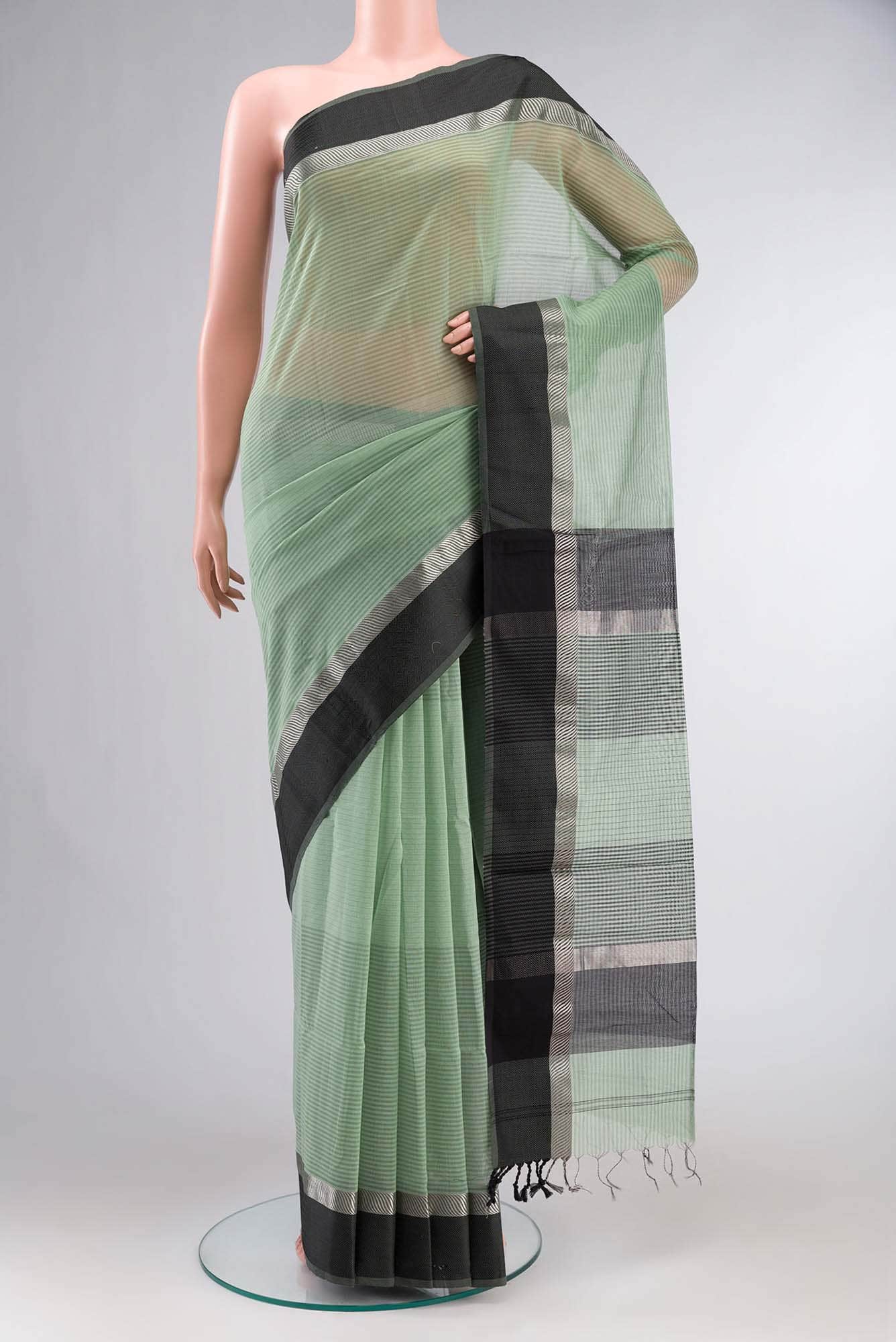 Sage Green Maheshwari Silk Cotton Saree