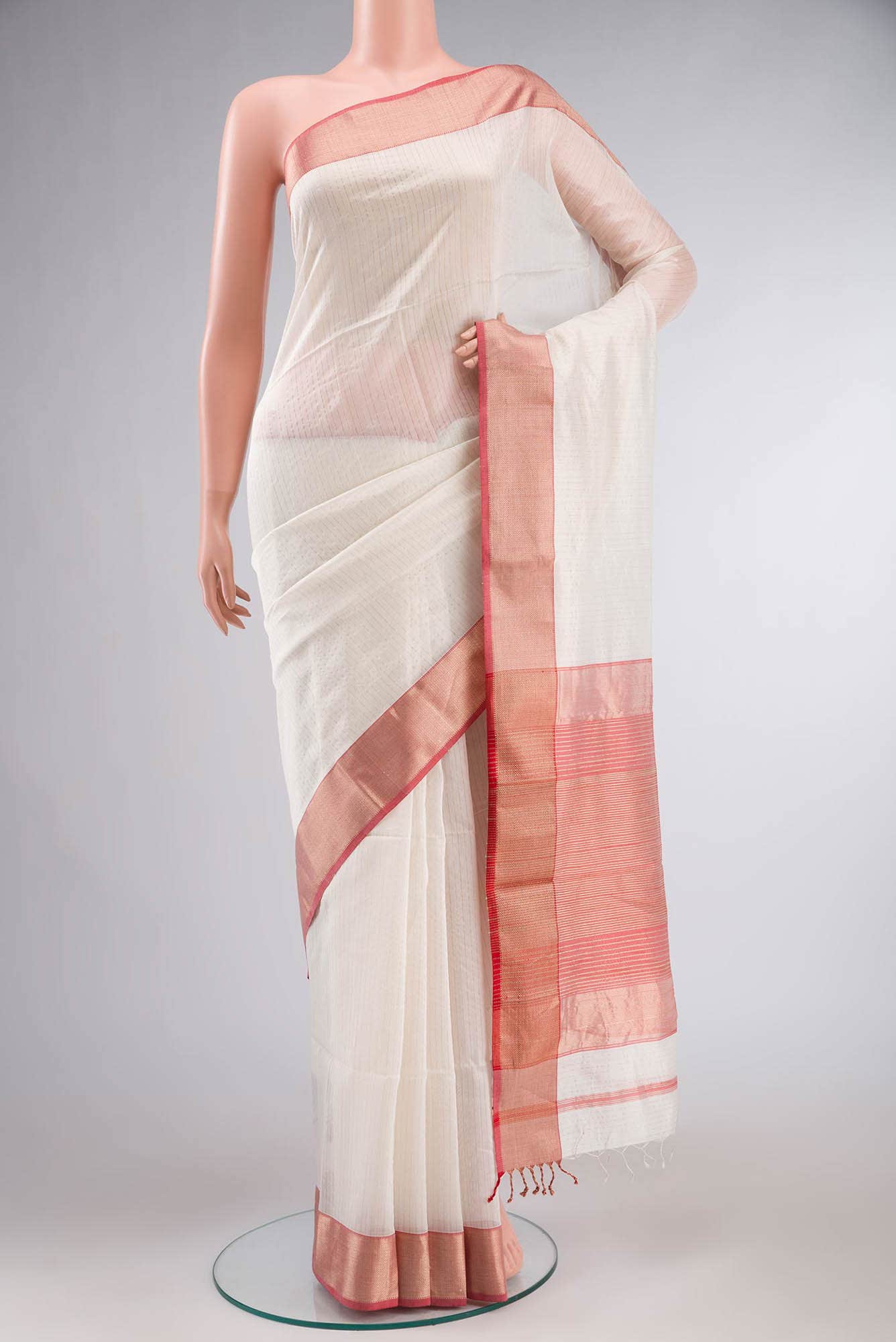 Off White Maheshwari Silk Cotton Saree