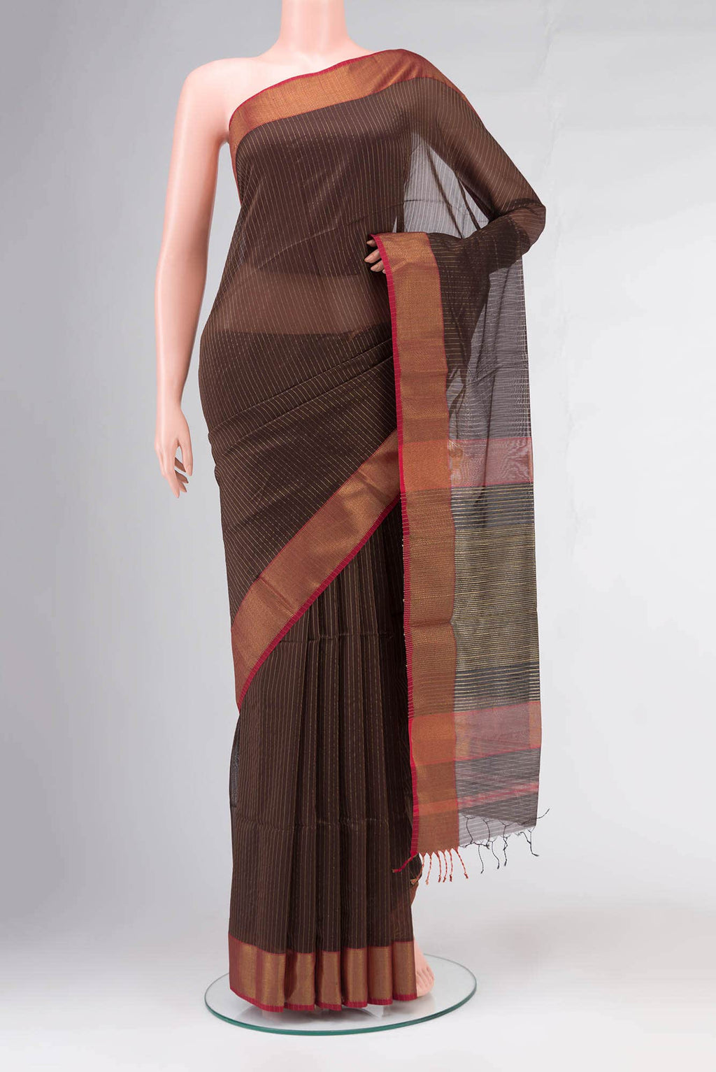 Brown Maheshwari Silk Cotton Saree