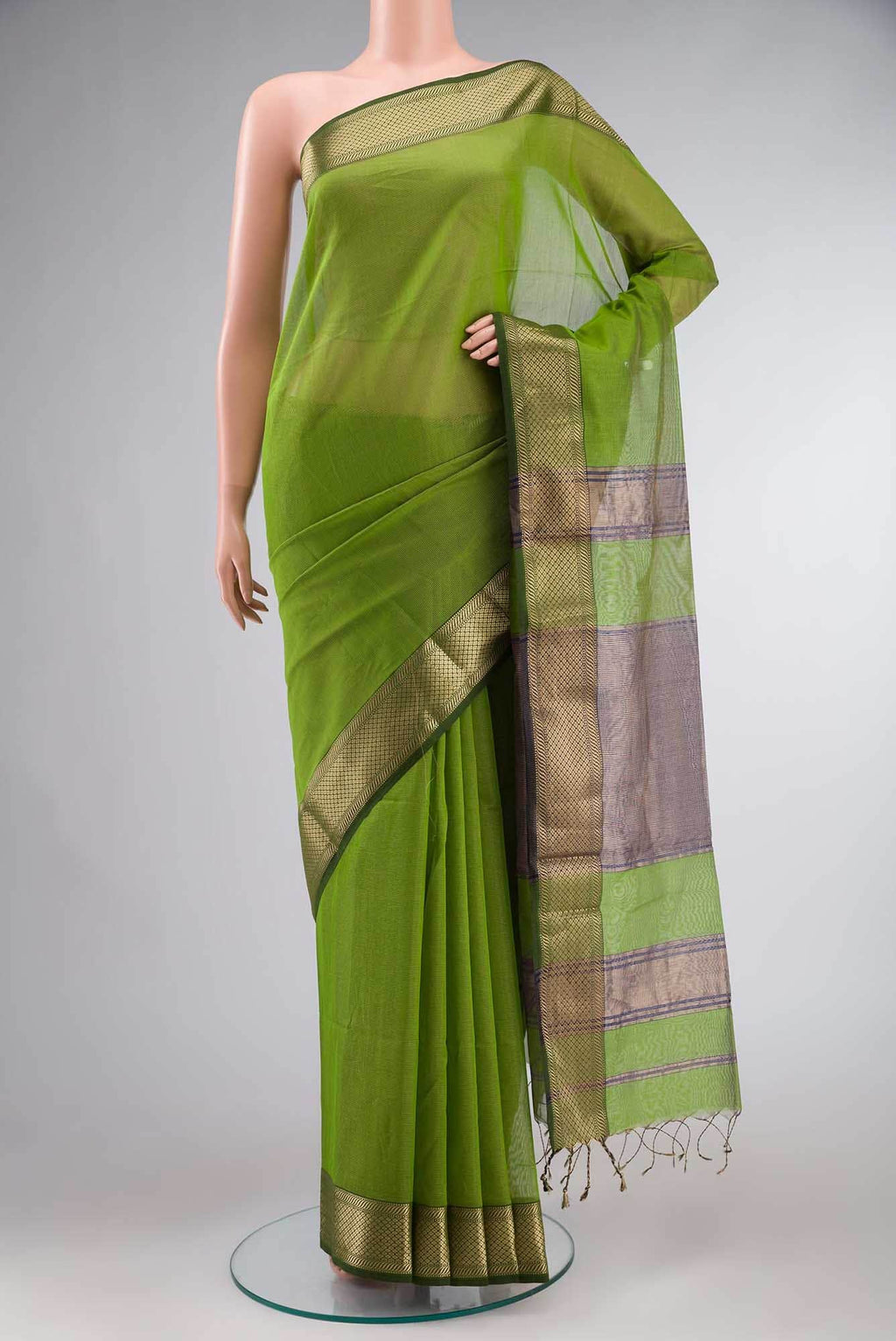 Green Maheshwari Silk Cotton Saree