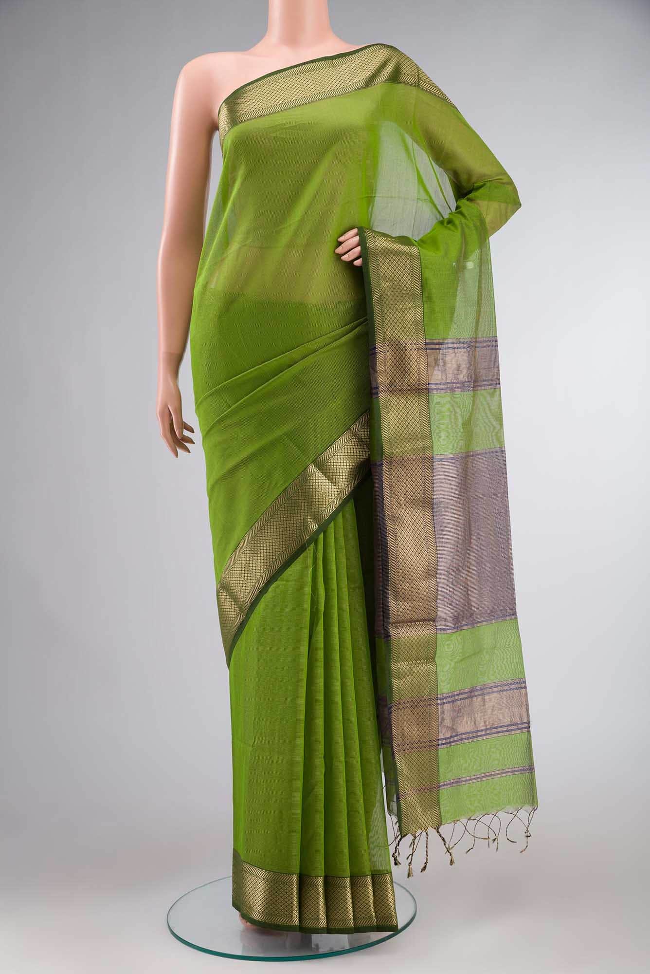 Green Maheshwari Silk Cotton Saree