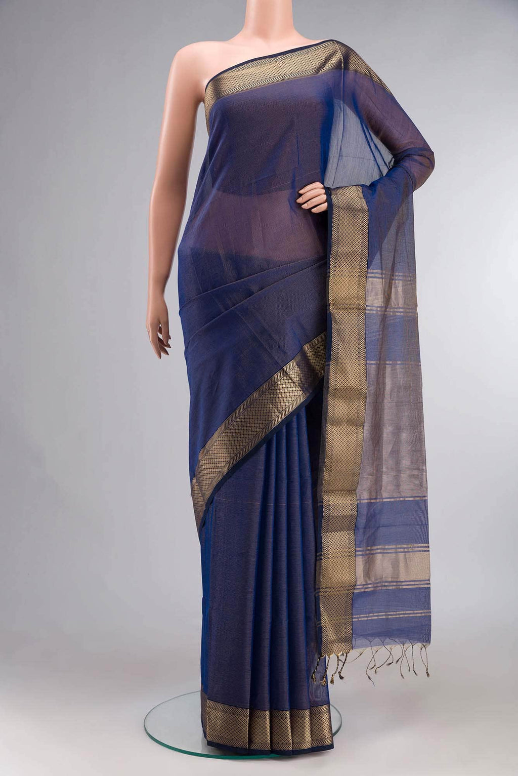 Blue Maheshwari Silk Cotton Saree