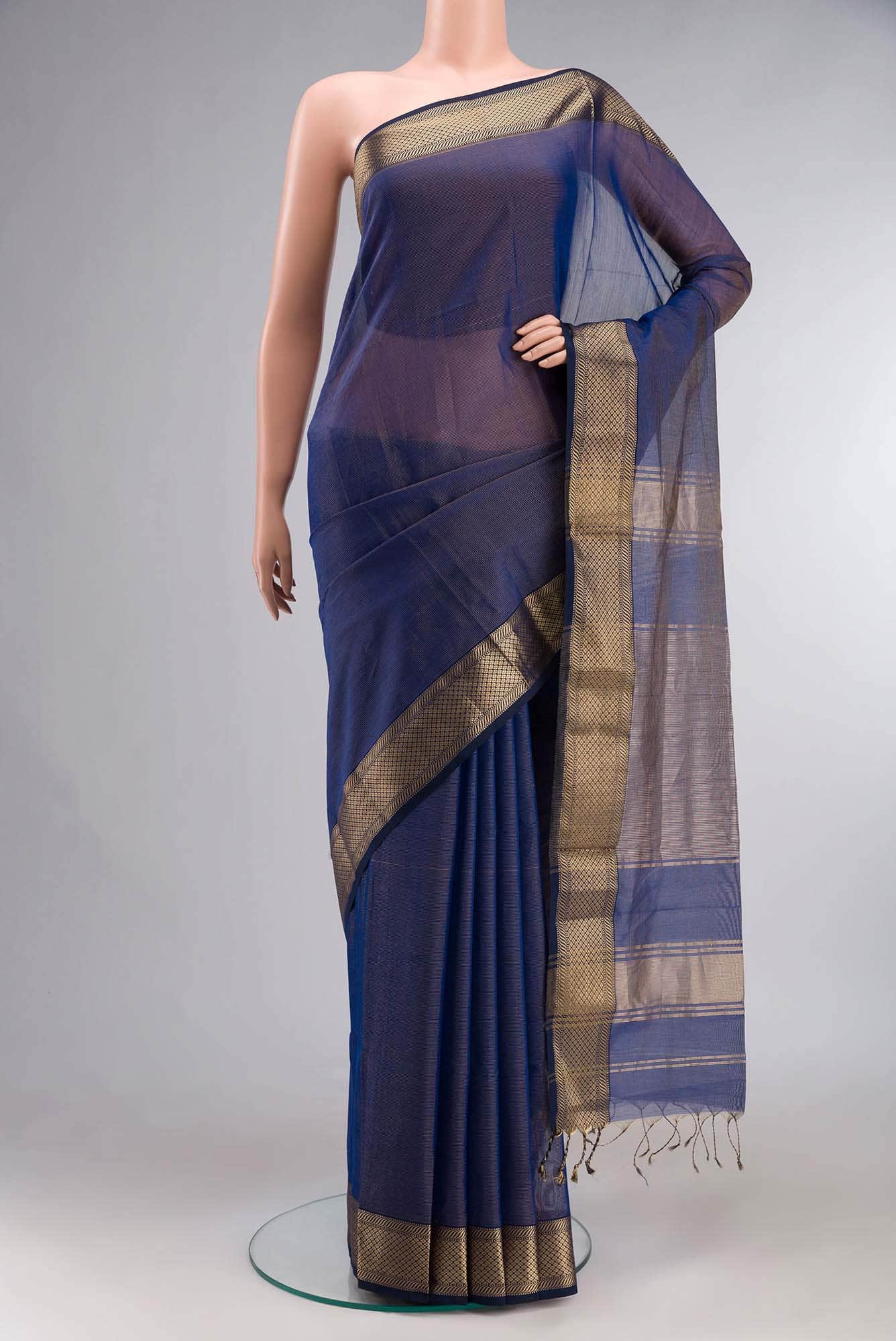 Blue Maheshwari Silk Cotton Saree