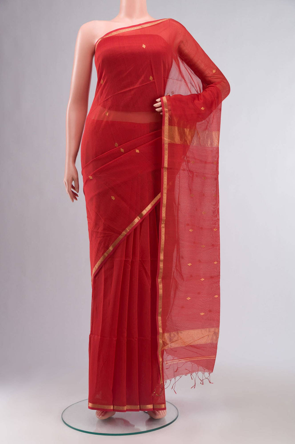 Red Maheshwari Silk Cotton Saree