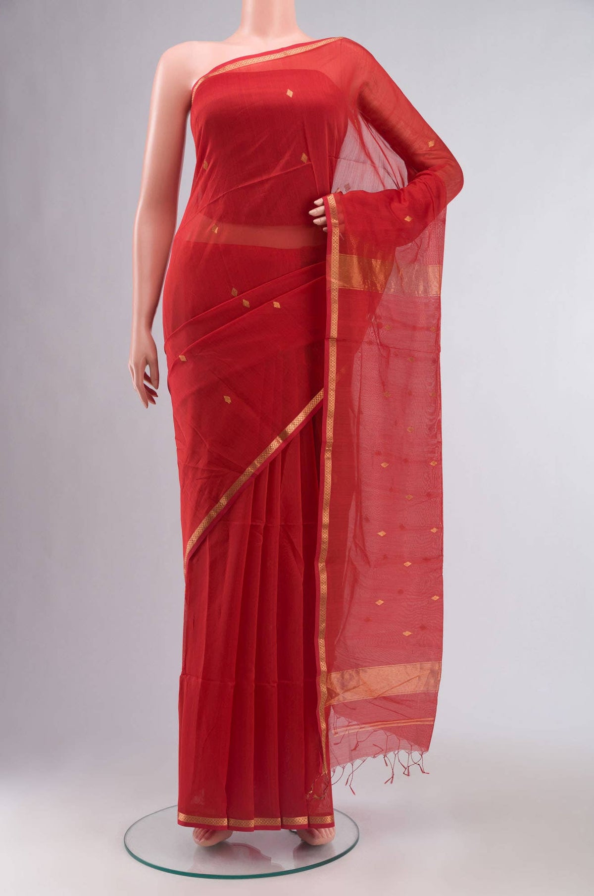 Red Maheshwari Silk Cotton Saree