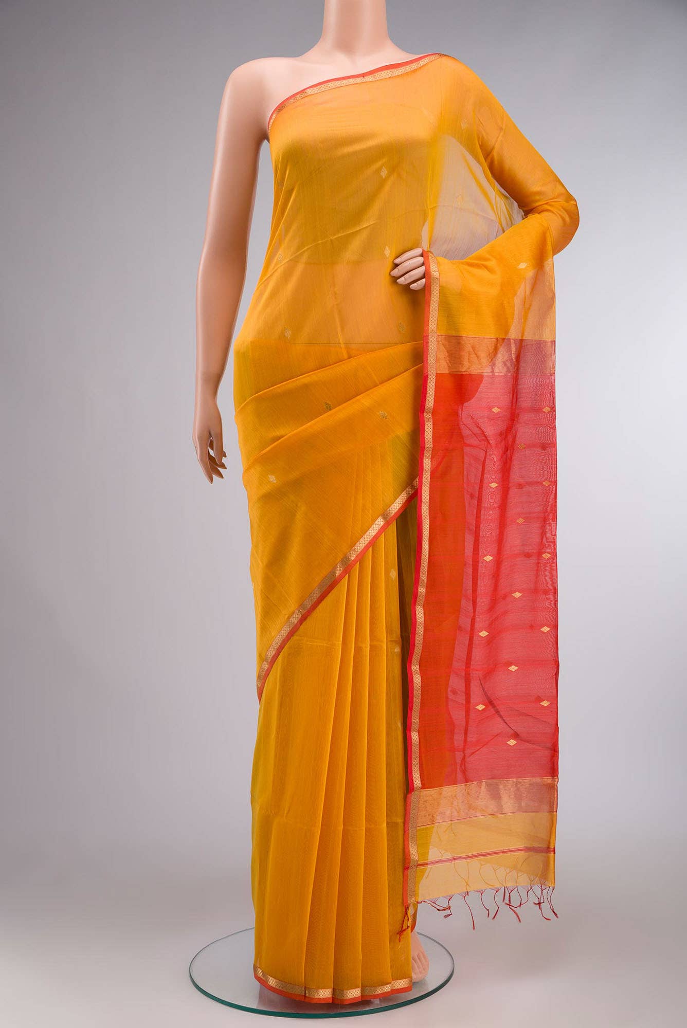 Mustard Maheshwari Silk Cotton Saree