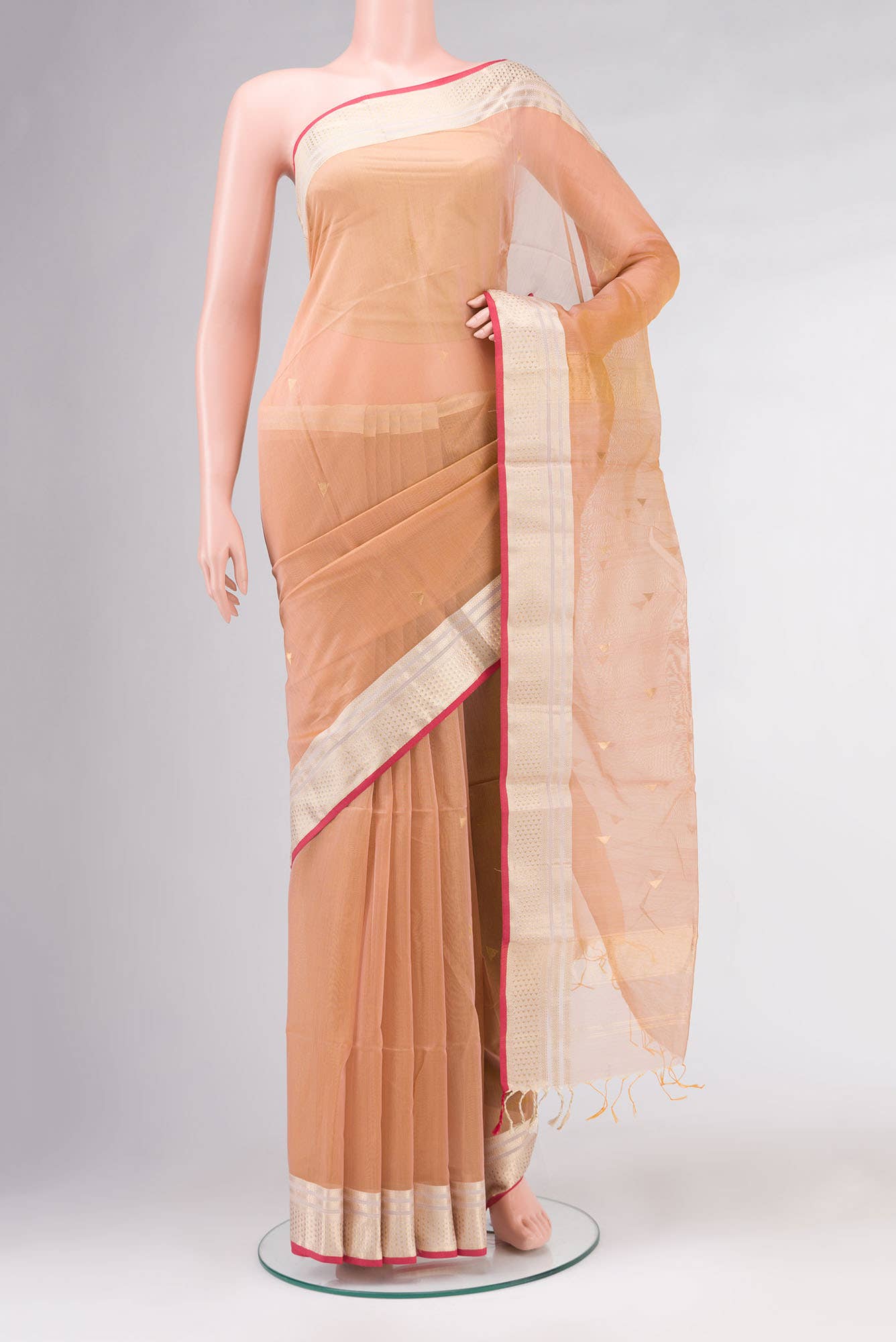 Peach with Yellow Dual Tone Maheshwari Silk Cotton Saree