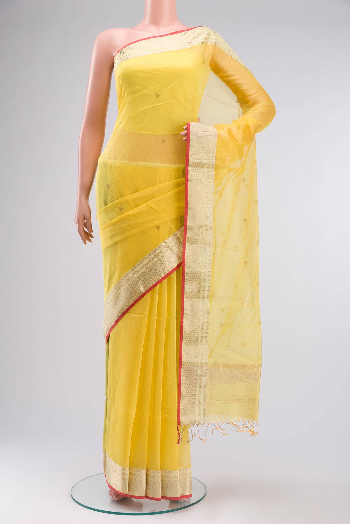 Yellow Maheshwari Silk Cotton Saree