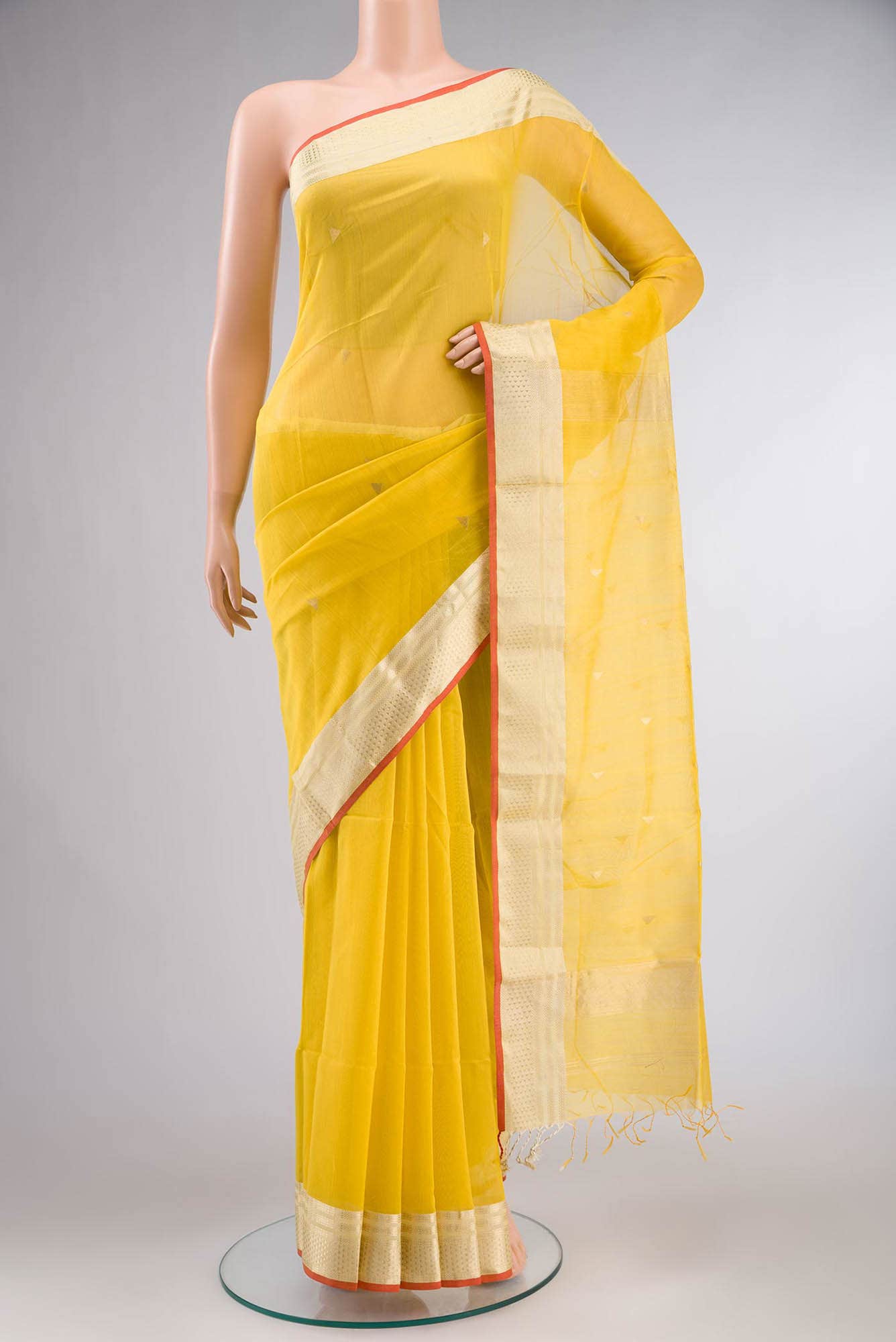 Yellow Maheshwari Silk Cotton Saree