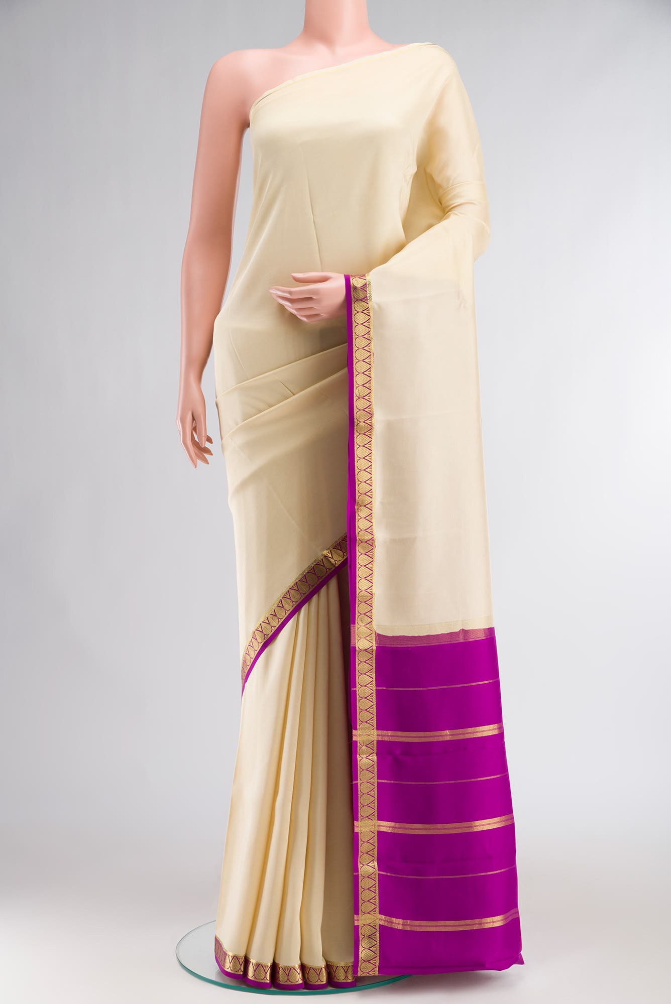 Pure Silk Pure Zari Sandal Mysore Crepe Saree
