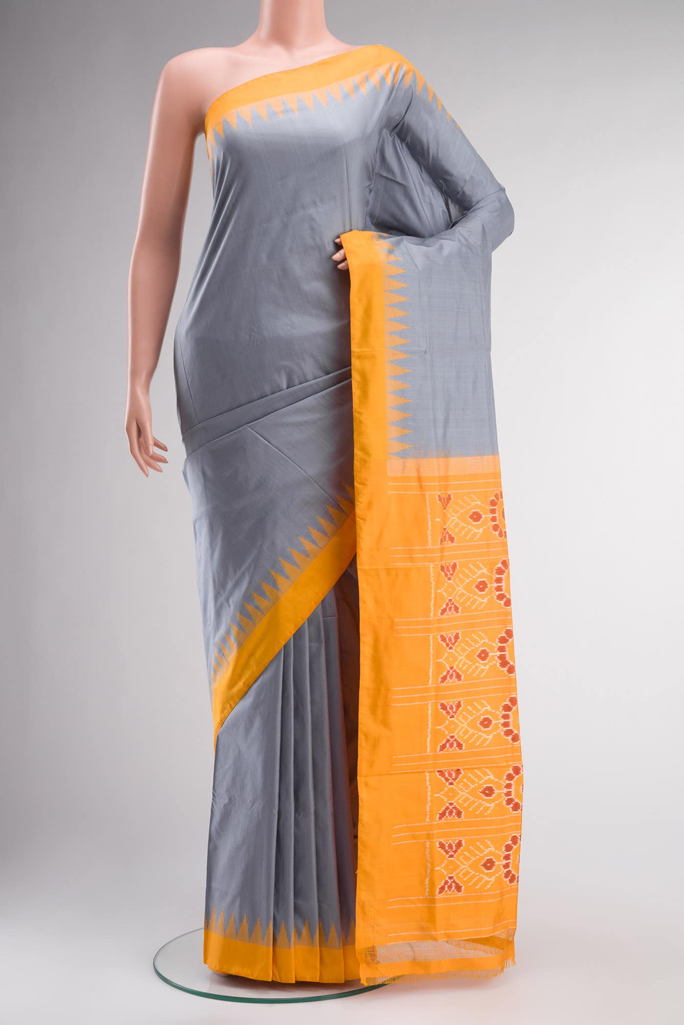 Grey Pochampally Silk Saree