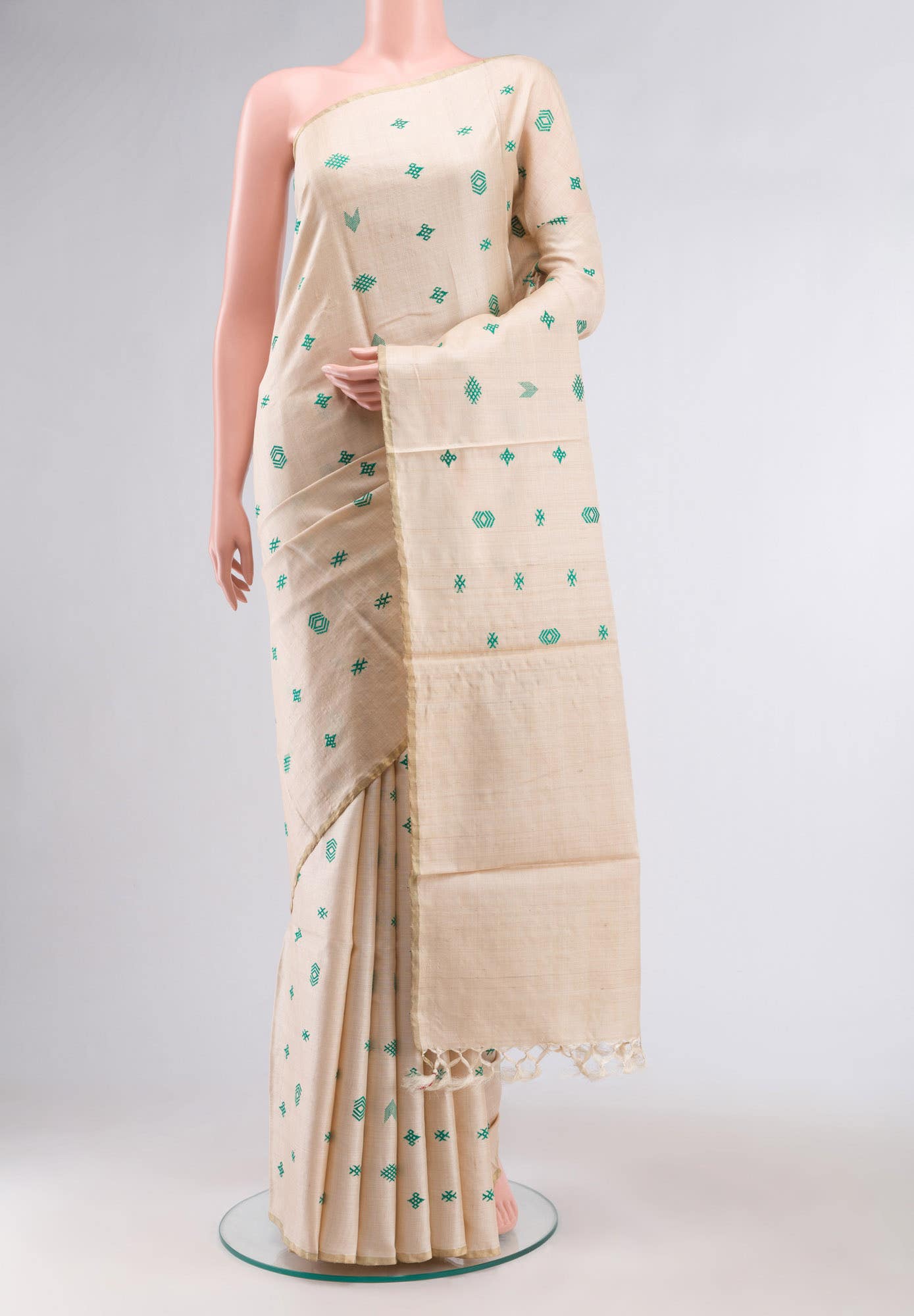 Beige Bhagalpuri Tussar Silk Saree