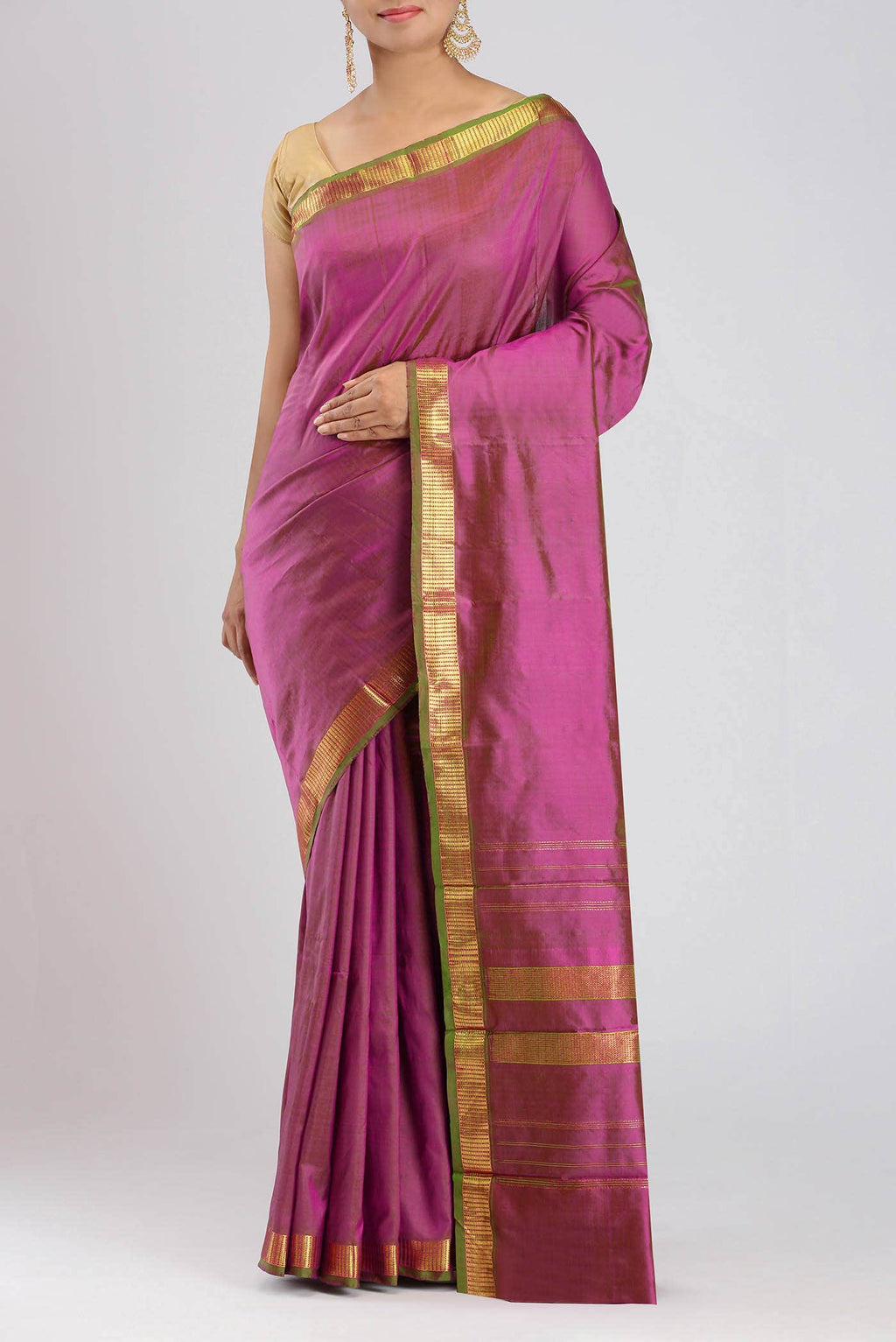Green with Pink Dual Tone Kanchipuram Silk Saree