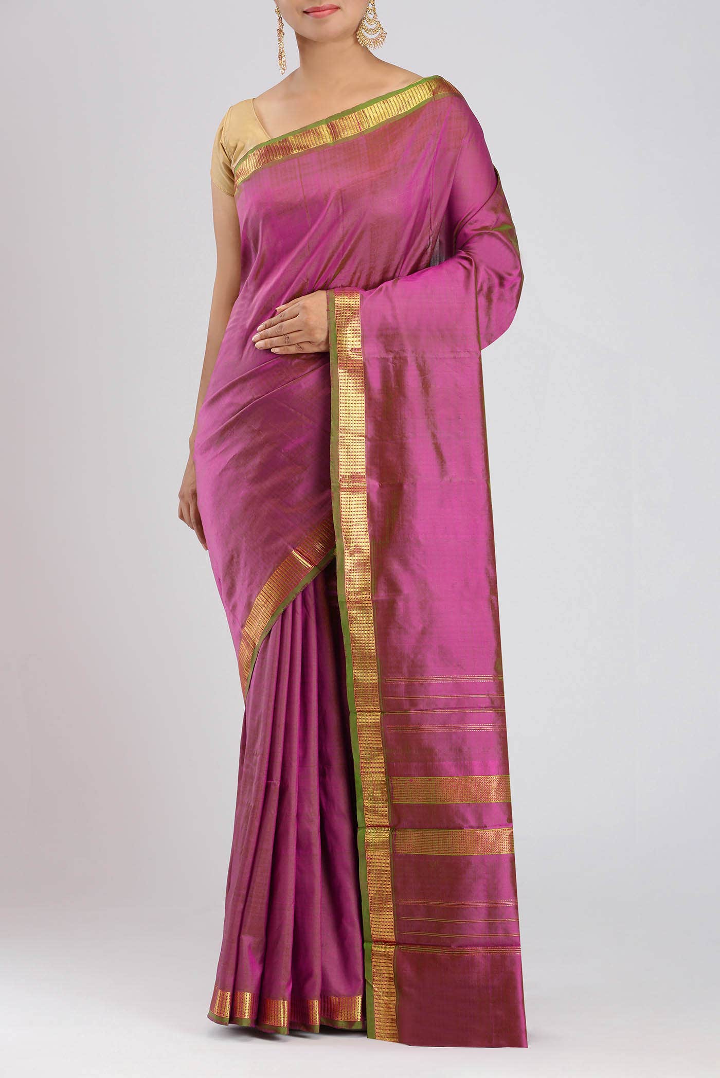Green with Pink Dual Tone Kanchipuram Silk Saree