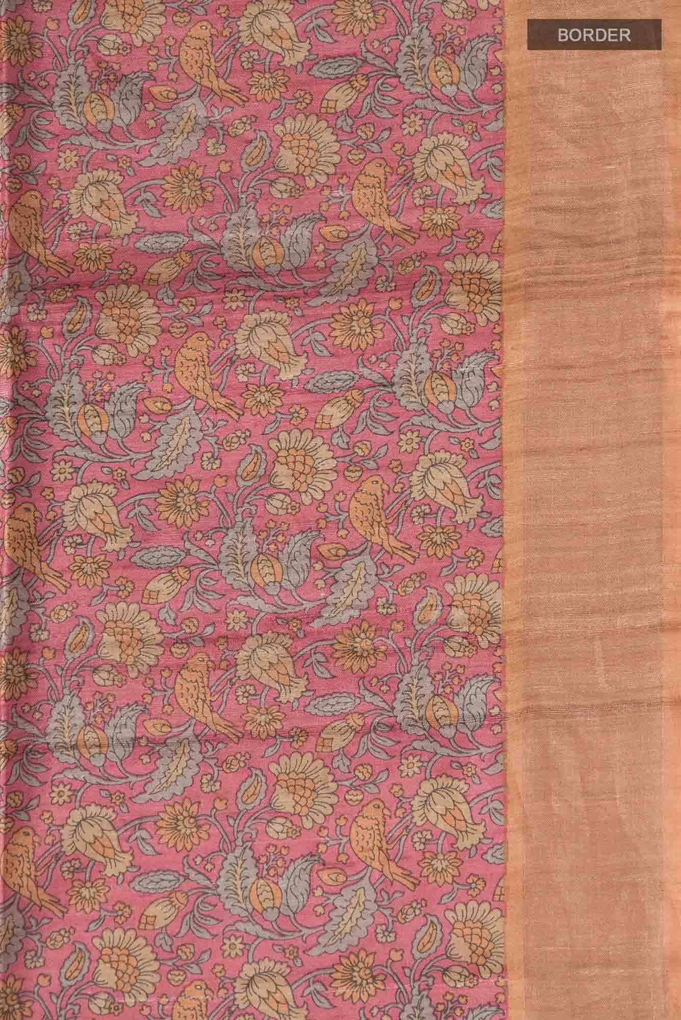 Coral Bhagalpuri Tussar Silk Saree