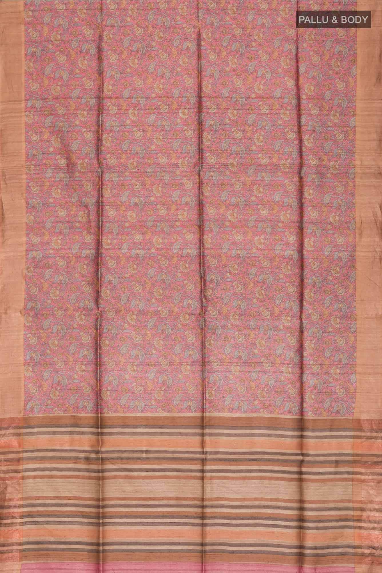 Coral Bhagalpuri Tussar Silk Saree