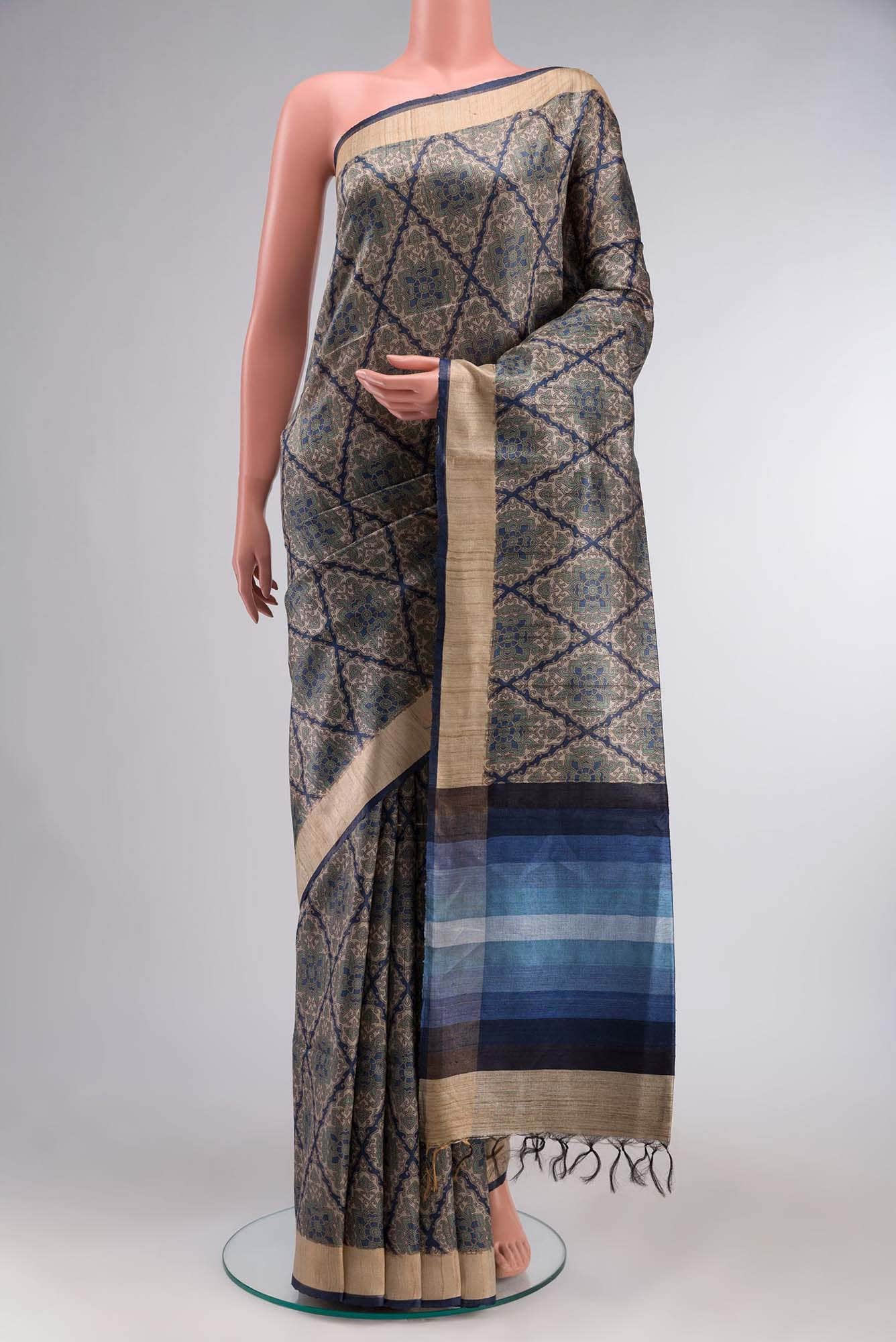 Beige Bhagalpuri Tussar Silk Saree