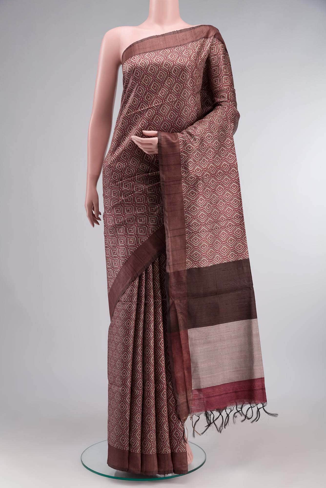 Brown Bhagalpuri Tussar Silk Saree