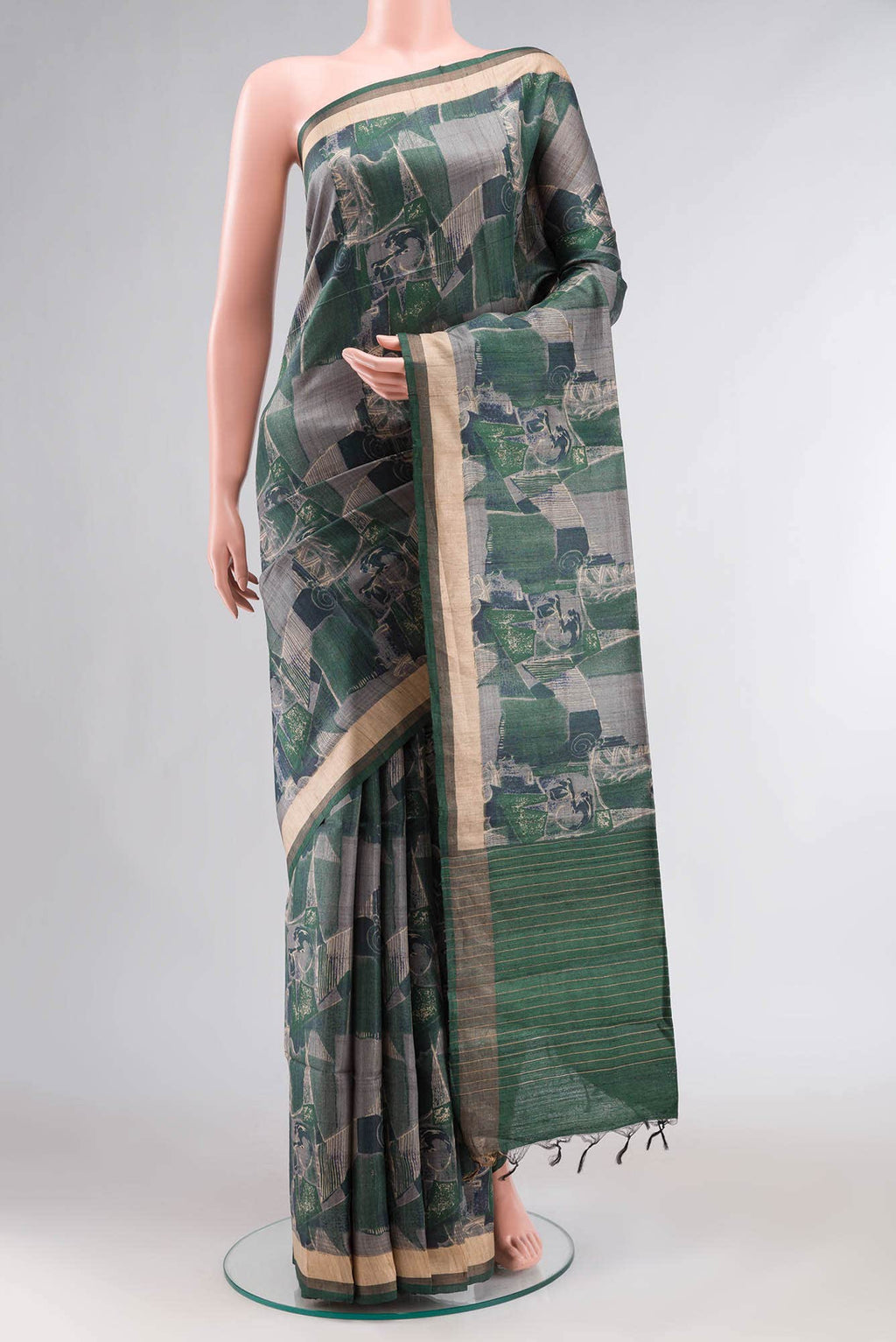 Green Bhagalpuri Tussar Silk Saree