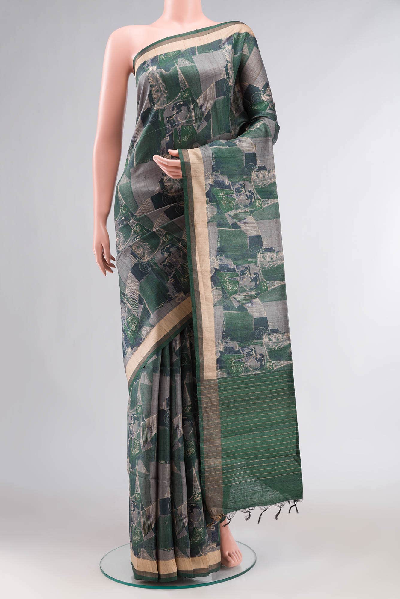 Green Bhagalpuri Tussar Silk Saree