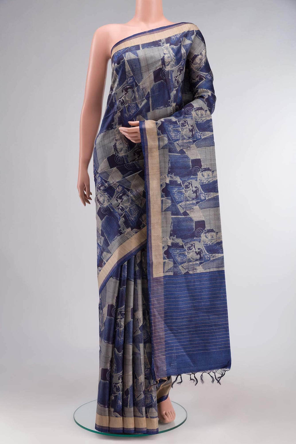 Blue Bhagalpuri Tussar Silk Saree