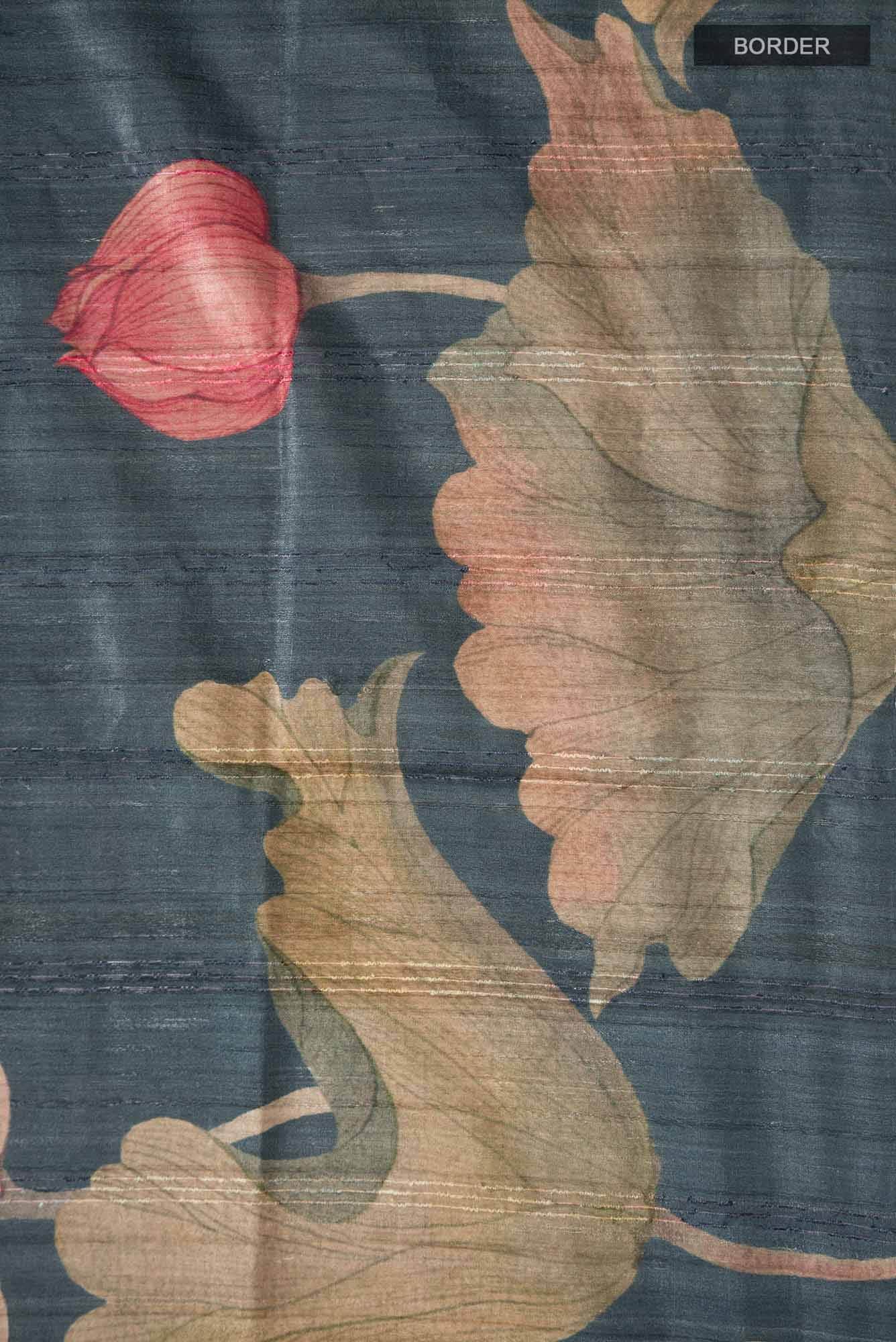 Blue Grey Bhagalpuri Tussar Silk Saree