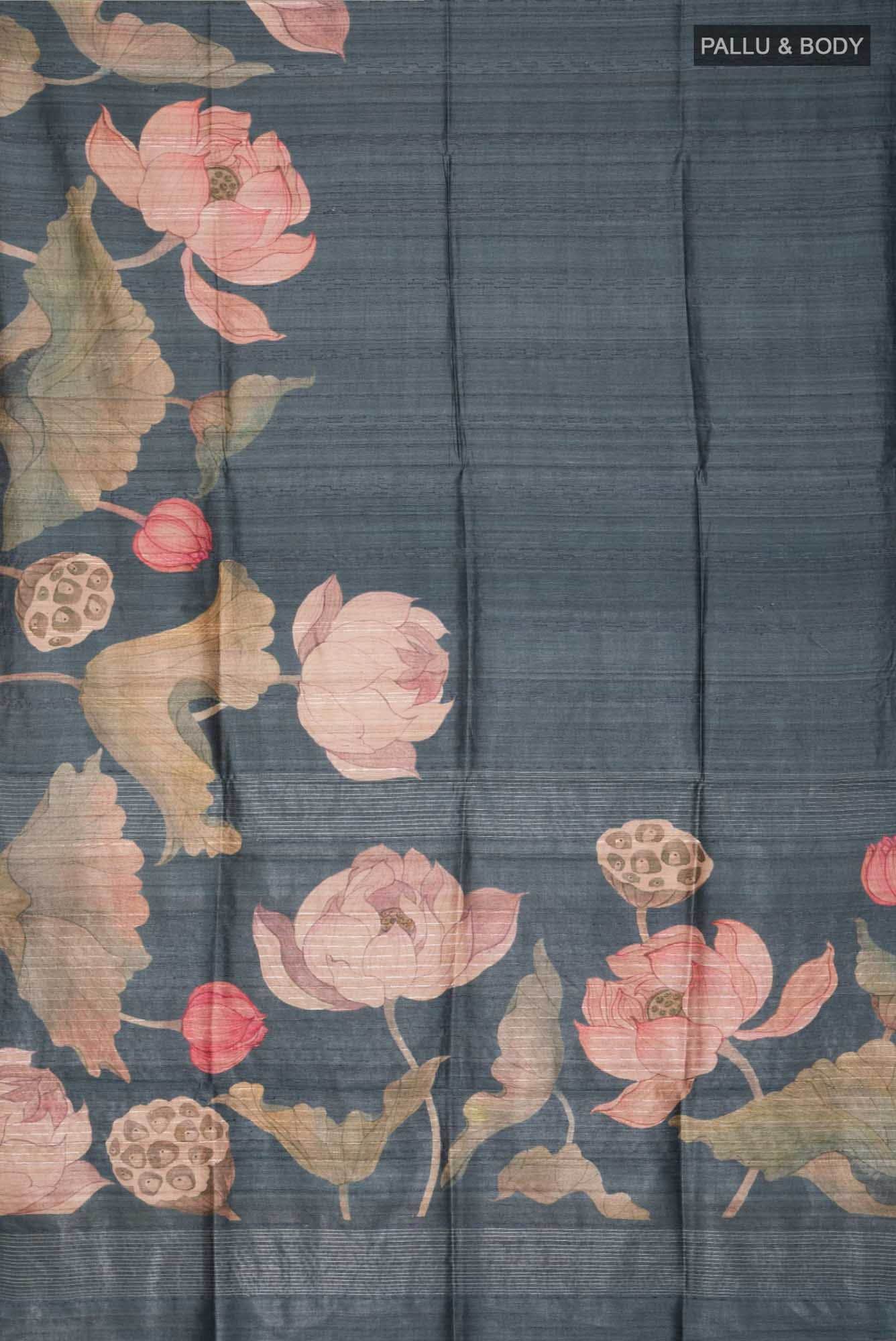 Blue Grey Bhagalpuri Tussar Silk Saree